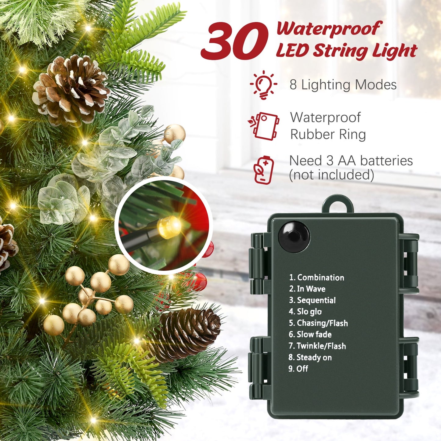 Ayieyill Set of 2 30in Pre-Lit Outdoor Pathway Christmas Trees Decor w/ Berries | Pine Cones | LED Lights for Porch, Yard, Garden