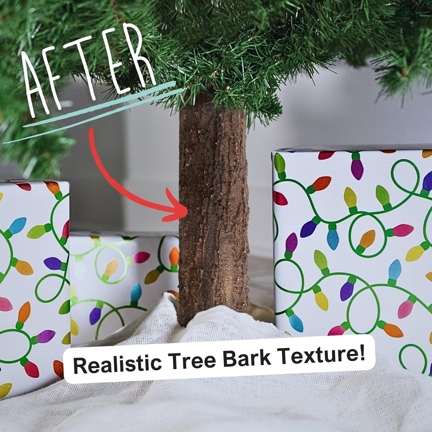 Ayieyill Faux Brown Bark Xmas Tree Skirt Hides Fake Pole