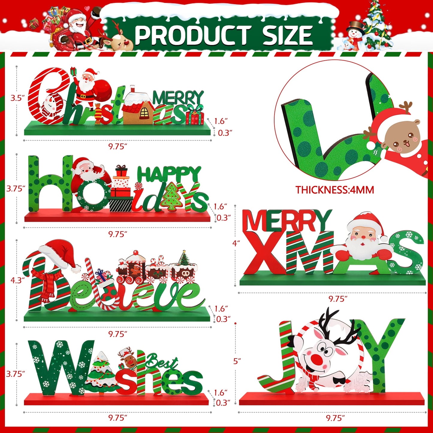 Ayieyill 6 Christmas Table Decorations Signs, Merry Wooden Christmas Table Decor Holidays Centerpiece