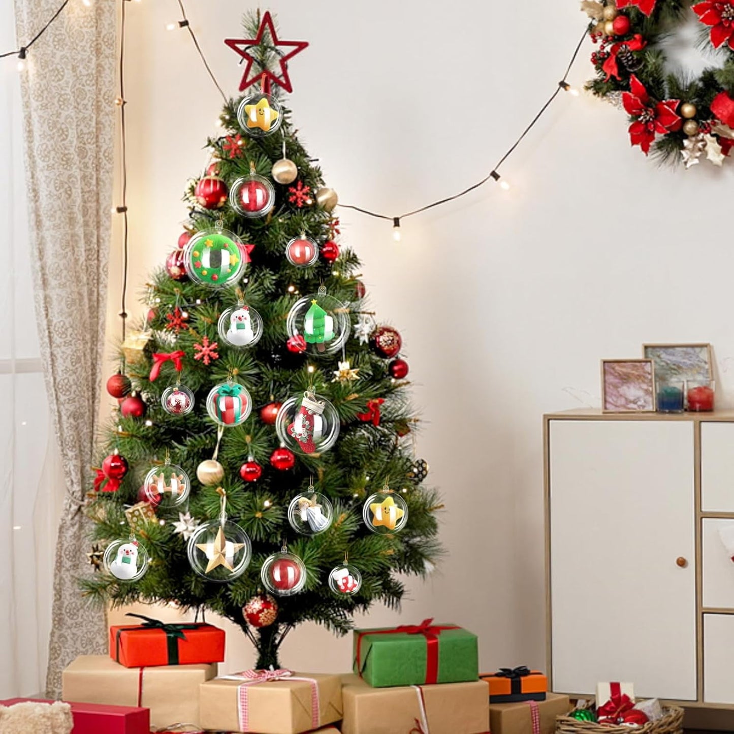 Ayieyill 20 Pack Clear Plastic Christmas Ornaments 3.15in Fillable Ornaments DIY Christmas Balls for Tree Decor