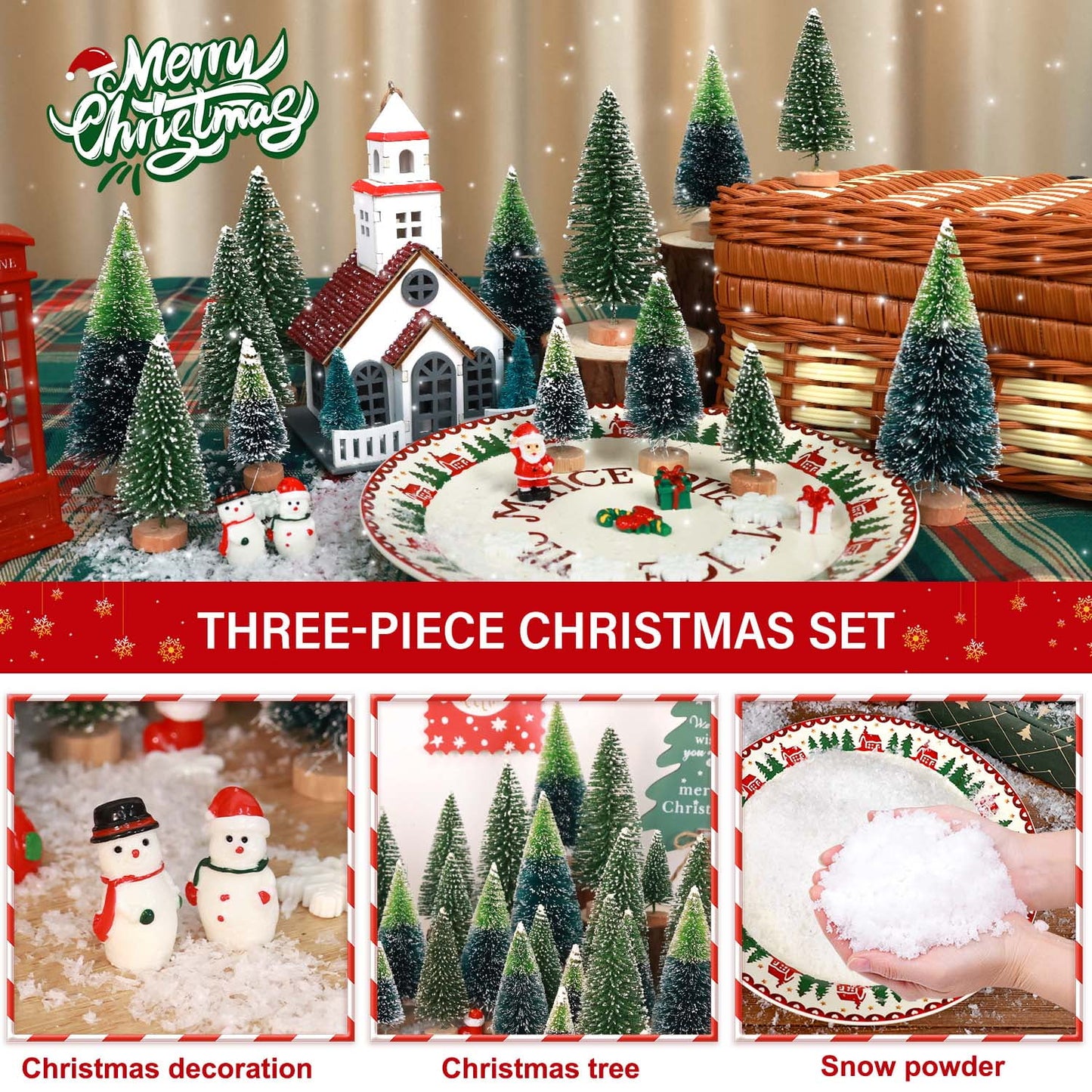 Ayieyill 44pcs Mini Christmas Tree, Bottle Brush Christmas Trees with Wooden Base