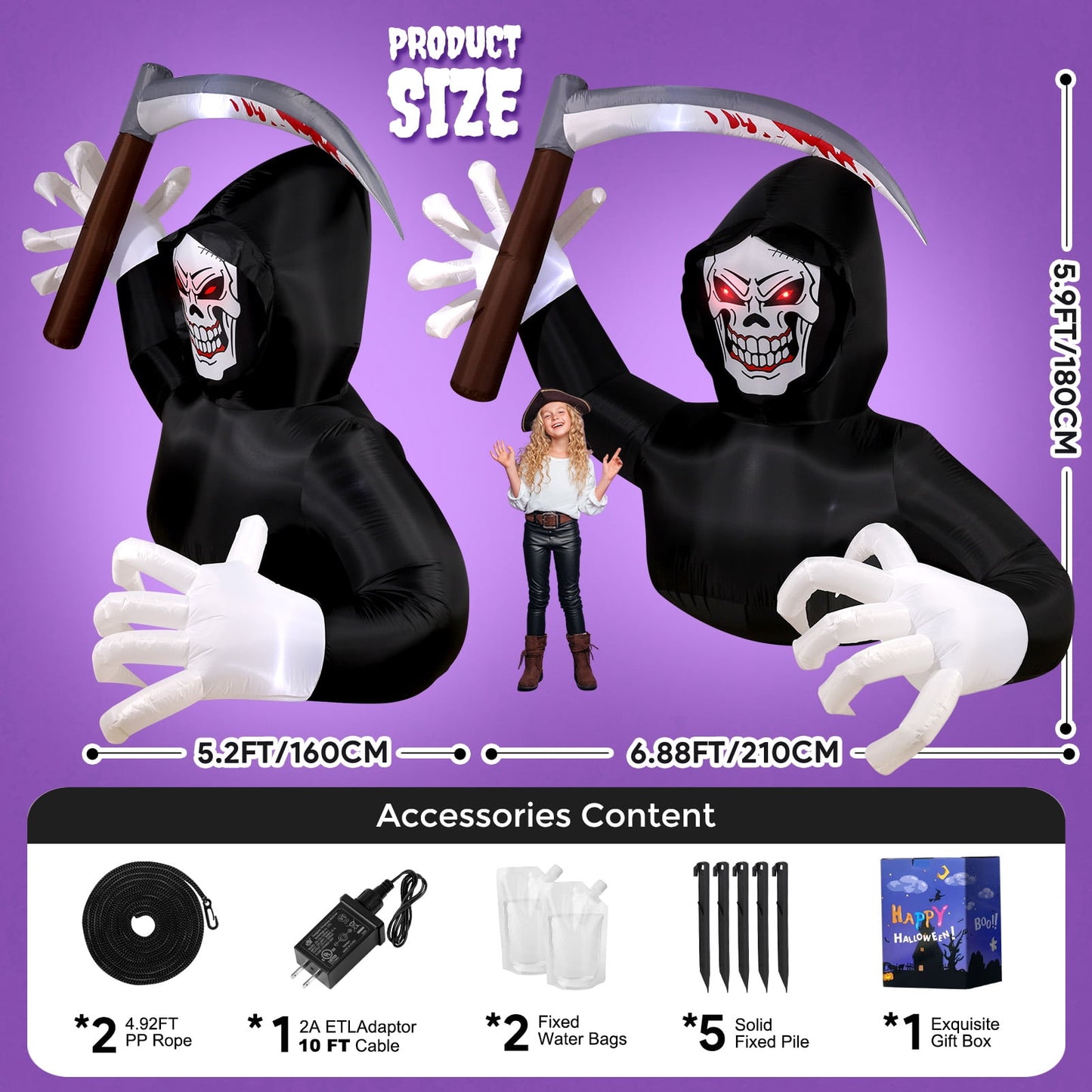 Ayieyill 5.9FT Halloween Inflatables Grim Reaper with LED Lights Halloween Blow Up Yard Decorations