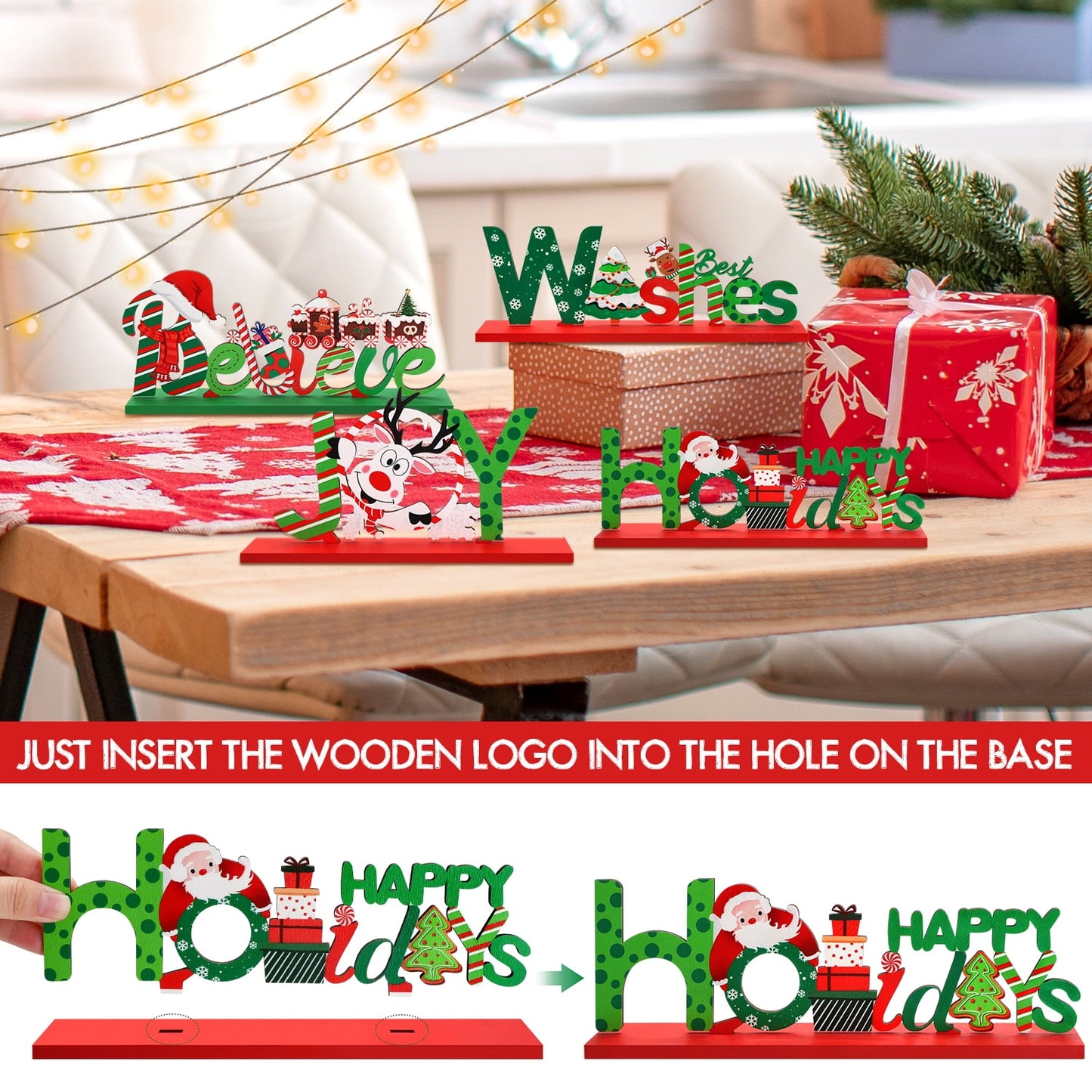 Ayieyill 6 Christmas Table Decorations Signs, Merry Wooden Christmas Table Decor Holidays Centerpiece