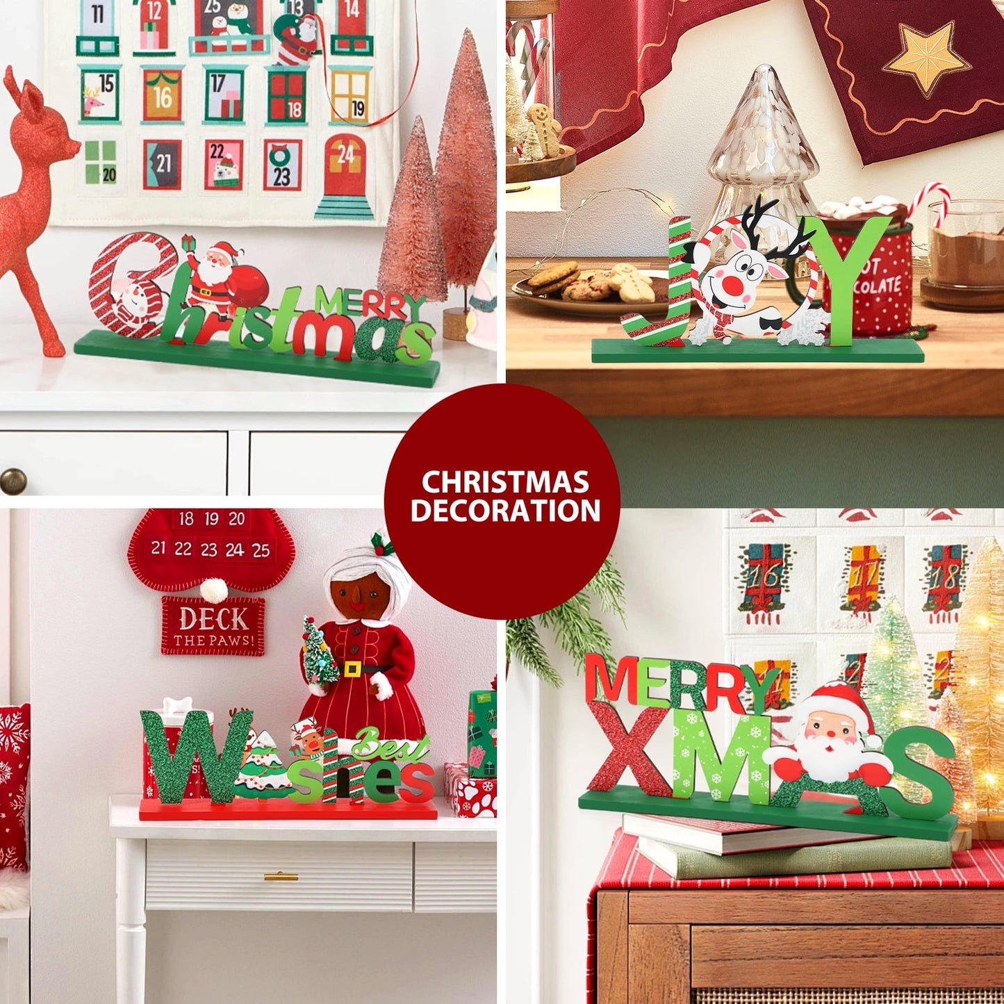 Ayieyill 6 Christmas Table Decorations Signs, Merry Wooden Christmas Table Decor Holidays Centerpiece