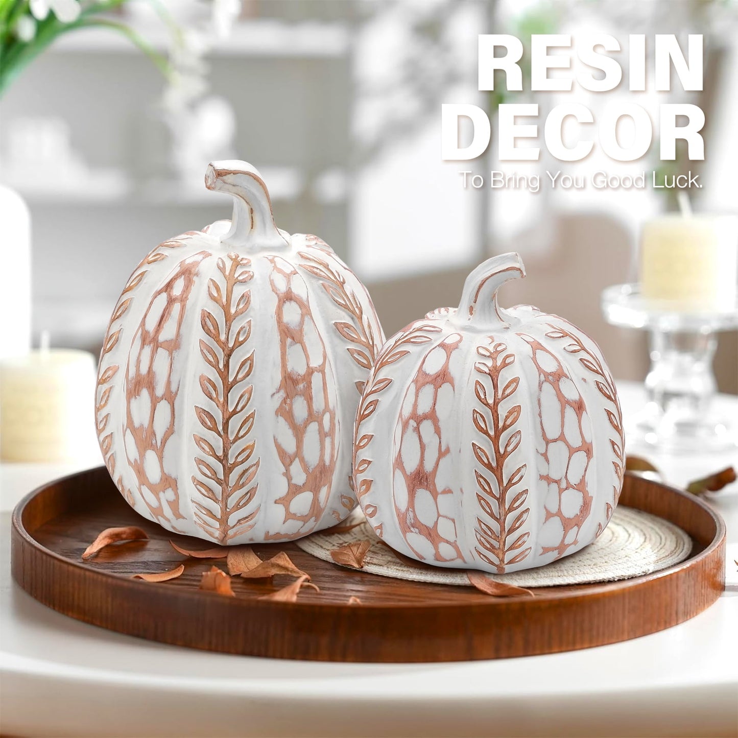 Ayieyill 2pcs Resin Pumpkin Figurines with Woven Texture Fall Decor Autumn Decor Thanksgiving Decorations for Home