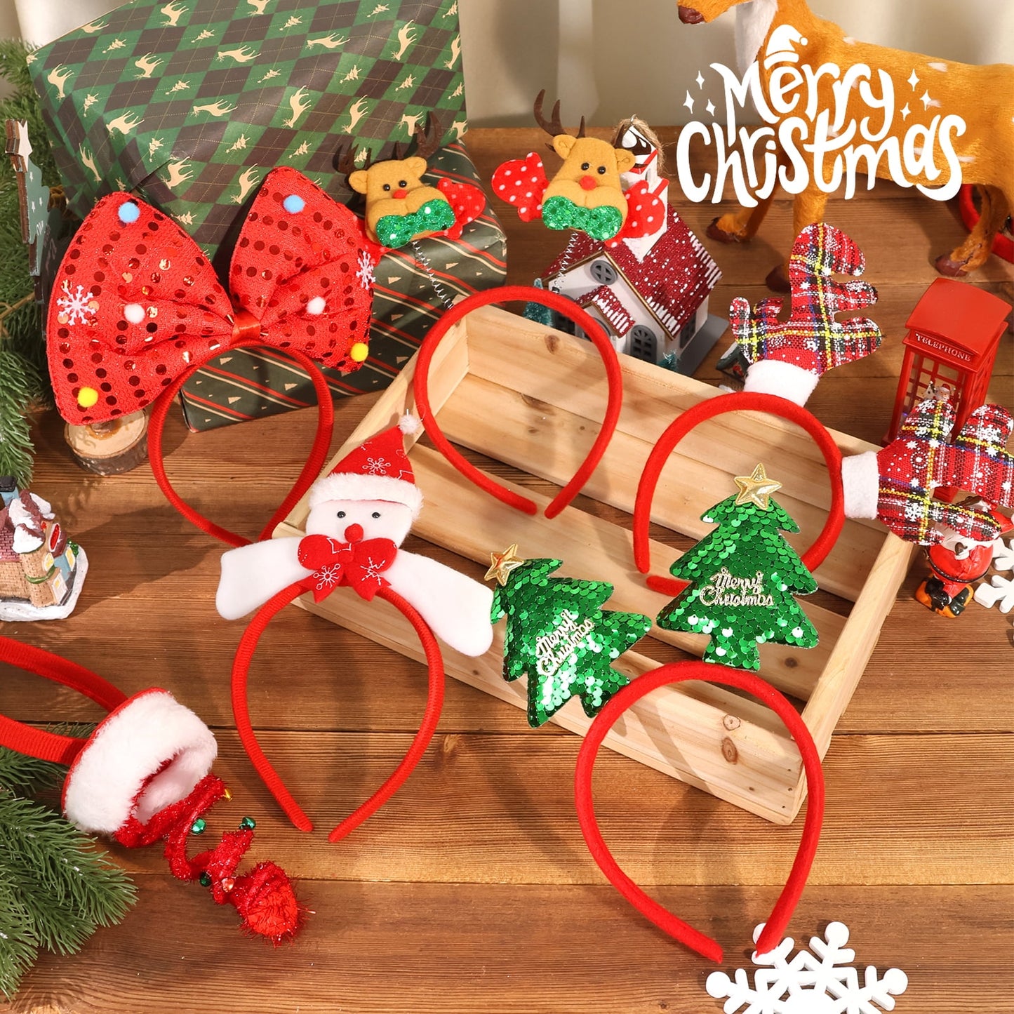 Ayieyill Christmas Headbands 8pcs Holiday Headbands Christmas Hair Accessories Christmas Decorations