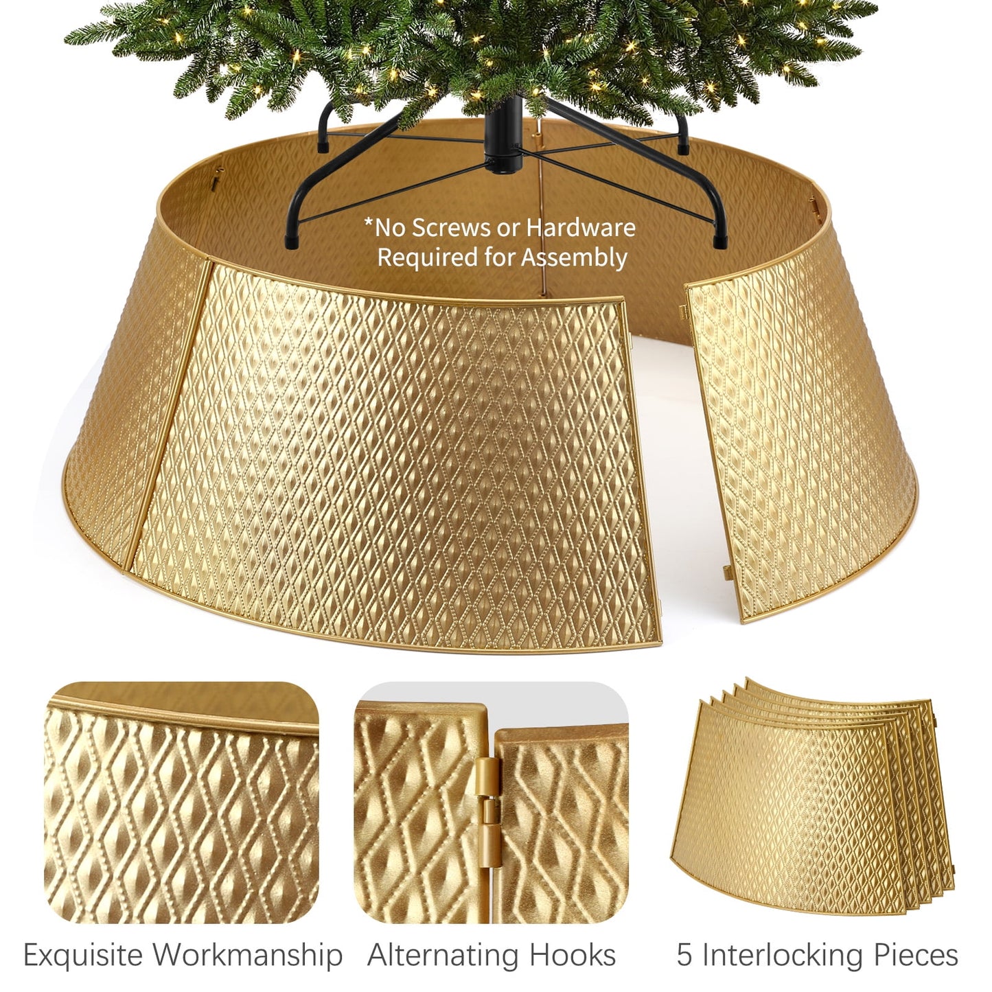 Ayieyill 26 Inch Christmas Tree Collar, Metal Tree Collar, Water Base Protection from Pets, Collar for Christmas Tree, Silver