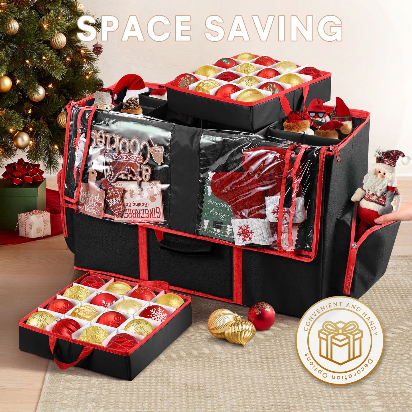 Ayieyill Premium Christmas Ornament Storage Container with Dividers, Fits Up to 73 Ornaments, 600D Tear