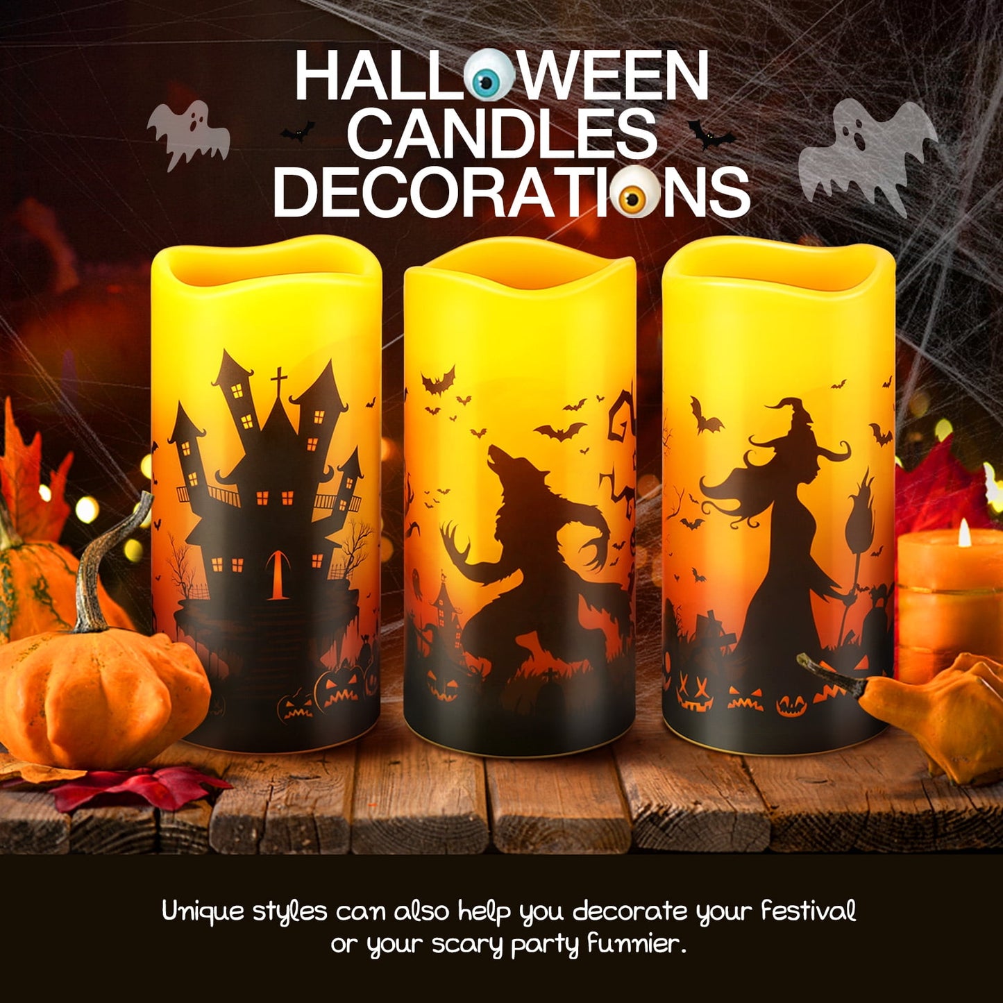 Ayieyill Halloween Flameless Candles 3PC Halloween Decor