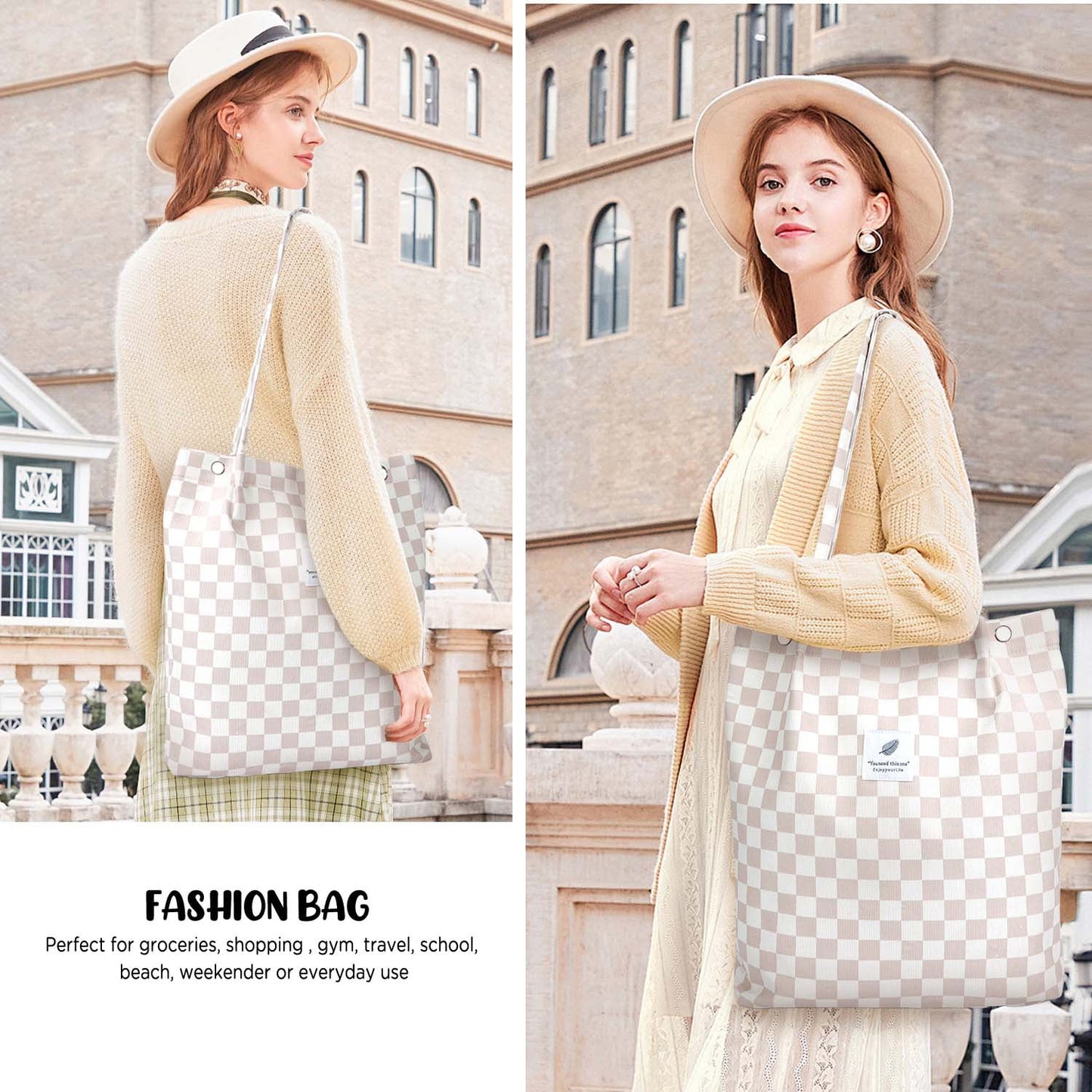 Ayieyill Corduroy Tote Bag Large for Women Girl Lady Canvas Shoulder Cord Purse and Handbags with Inner Pocket