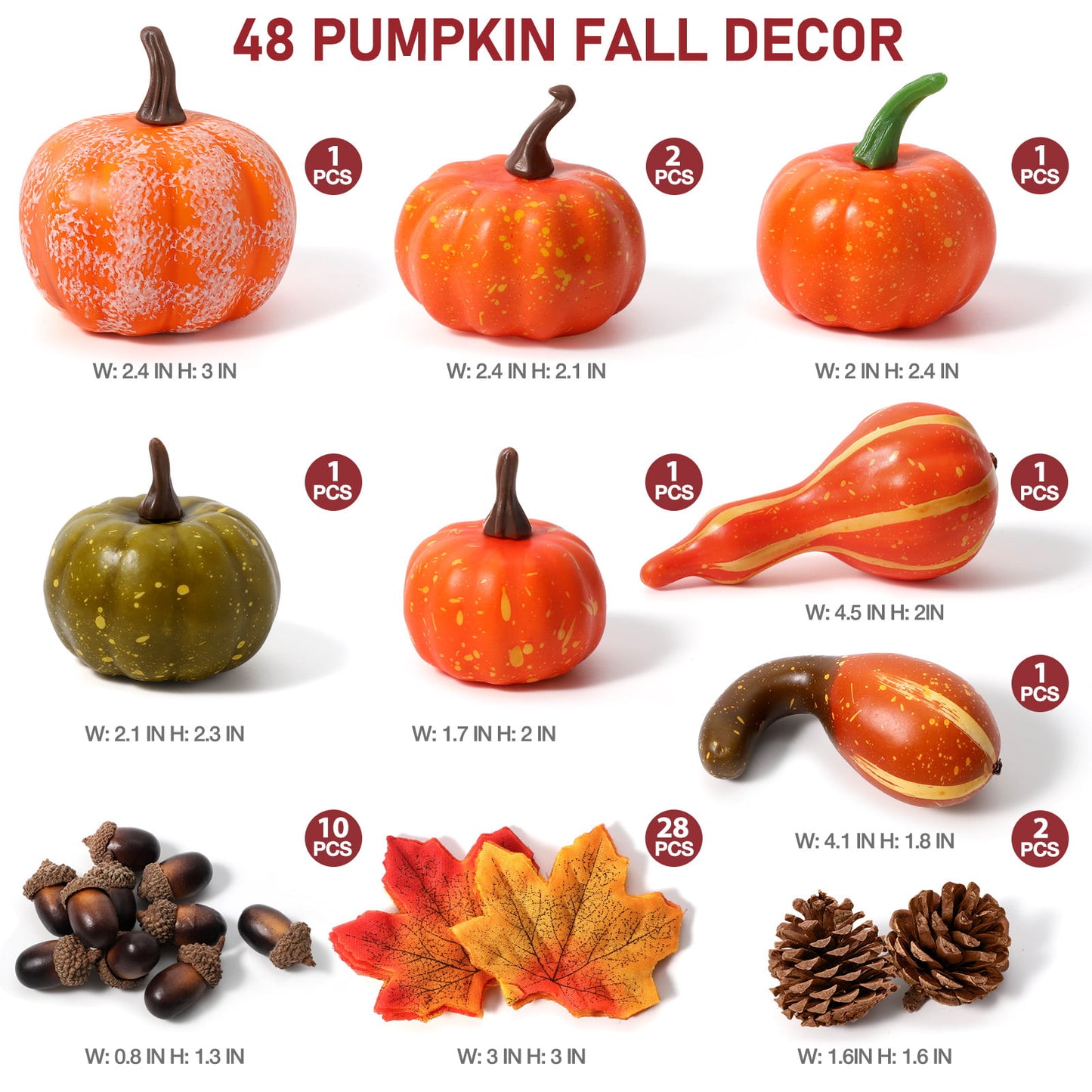 Ayieyill 50 PCS Fall Garland Maple Leaf Artificial Pumpkins and Gourds Set