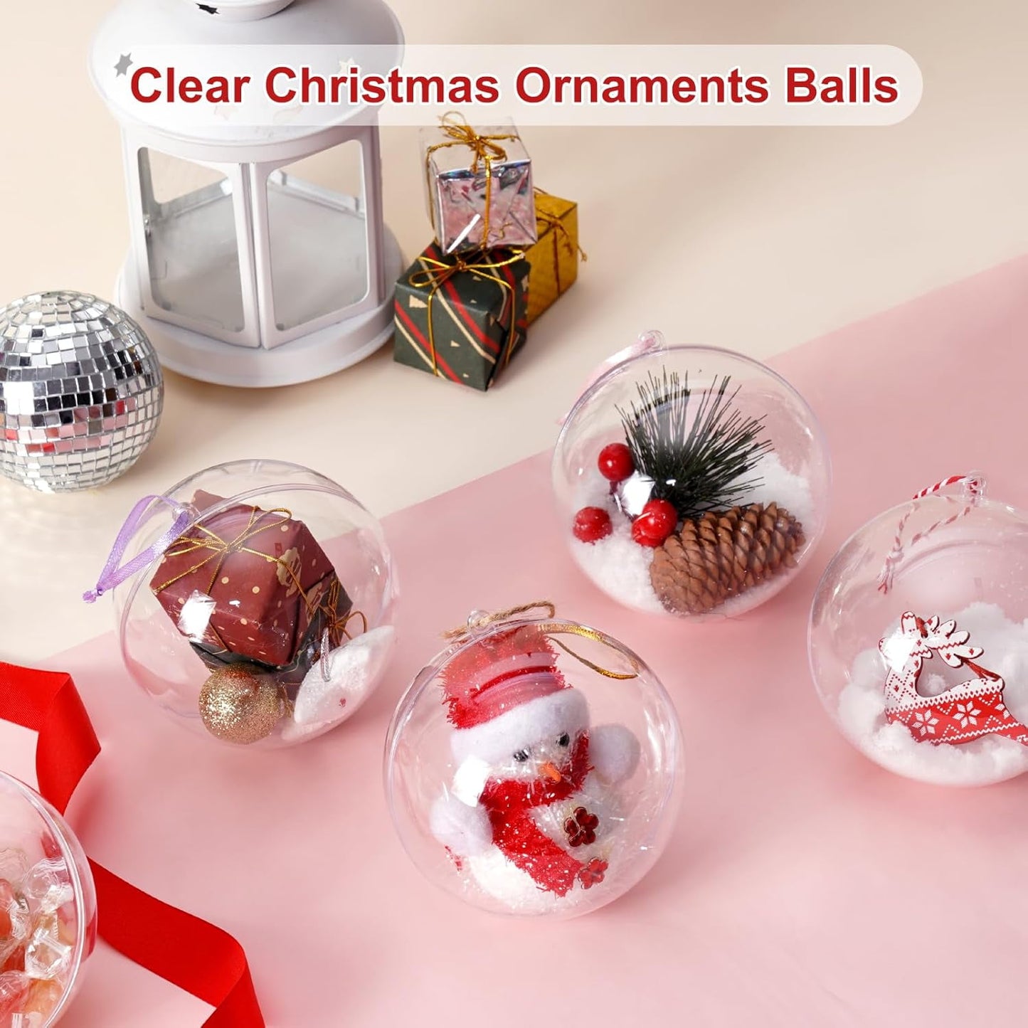 Ayieyill 20 Pack Clear Plastic Christmas Ornaments 3.15in Fillable Ornaments DIY Christmas Balls for Tree Decor