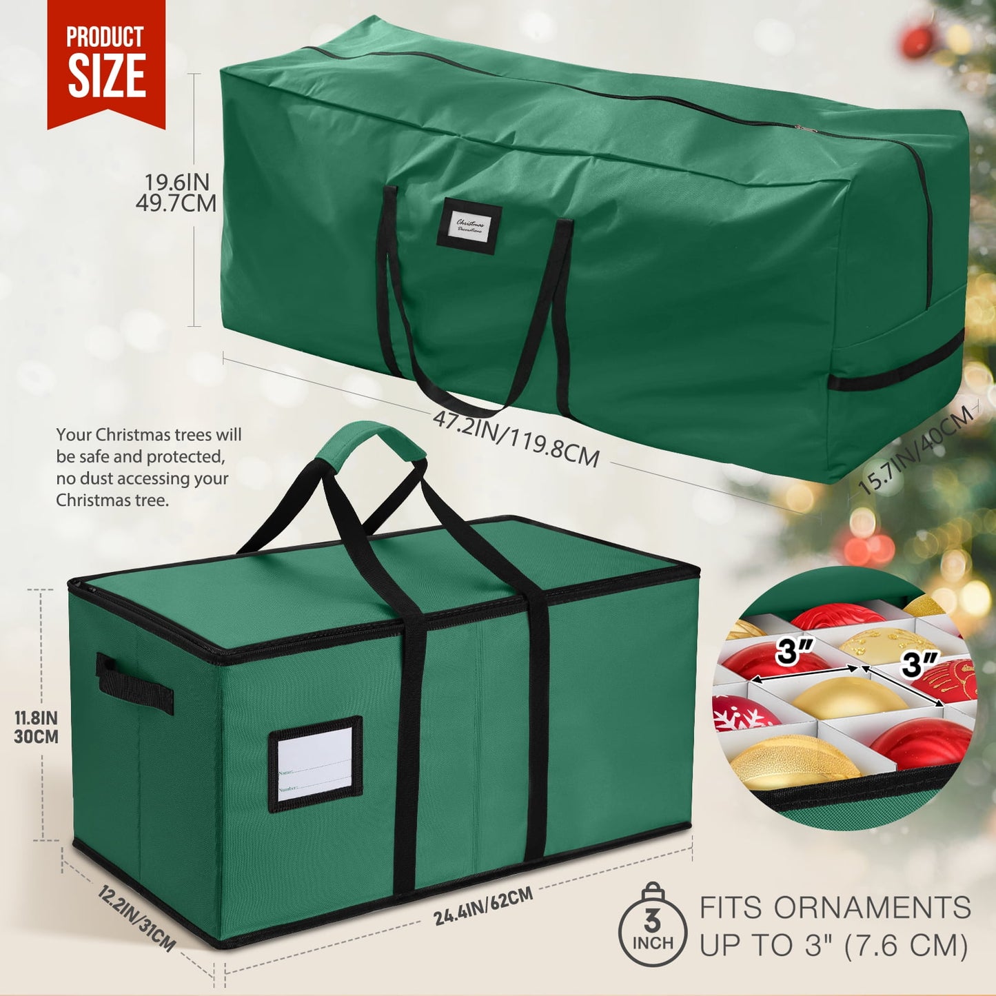 Ayieyill Christmas Tree Storage Bag and Christmas Ornament Storage Fits Up to 128 Ornament