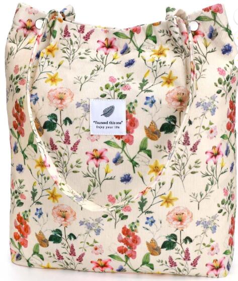 Ayieyill Corduroy Tote Bag Large for Women Girl Lady Canvas Shoulder Cord Purse and Handbags with Inner Pocket