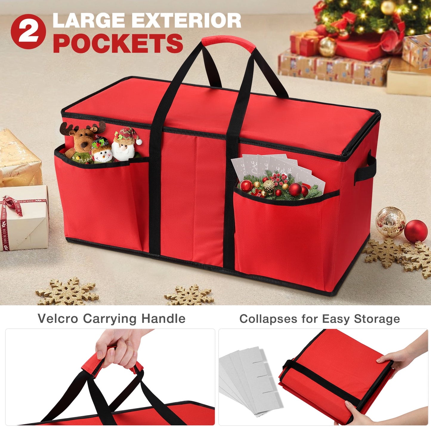 Ayieyill 128-Count Premium Red Christmas Ornament Storage Chest, Holiday Ornament Organizer Box