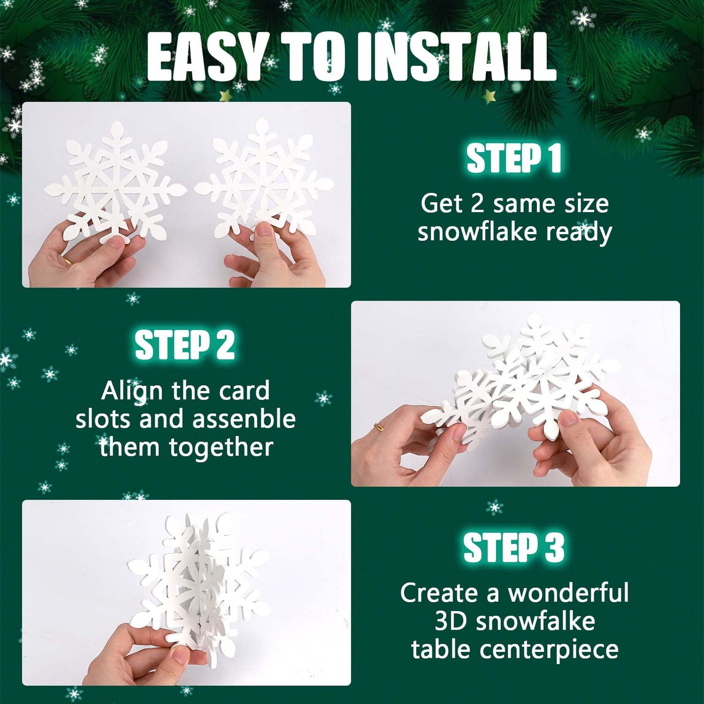 Ayieyill 7 Pcs Snowflake Decorations Indoor Tabletop with Lights, 3D Snowflake Ornaments for Christmas Tabletop Decor (Wooden, White)