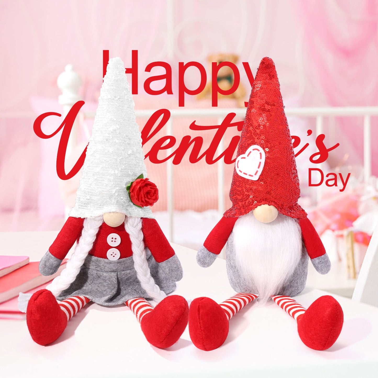 Ayieyill Valentines Day Gnome Plush Elf Decorations - 2PCS Mr and Mrs Handmake Scandinavian Tomte