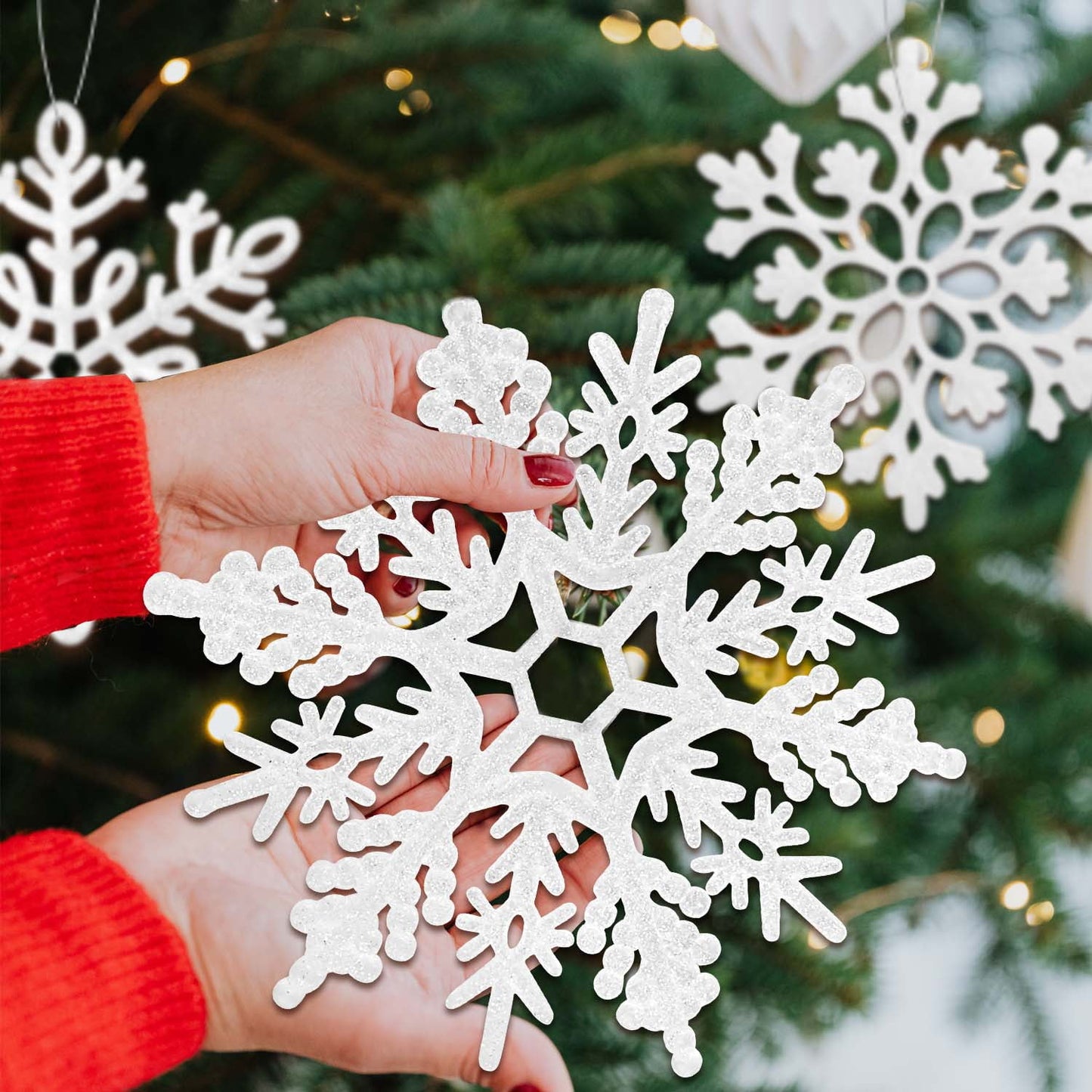 Ayieyill 8Pcs Christmas Snowflakes Large Snowflakes Ornaments - 12'' Glitter Snowflakes Decorations