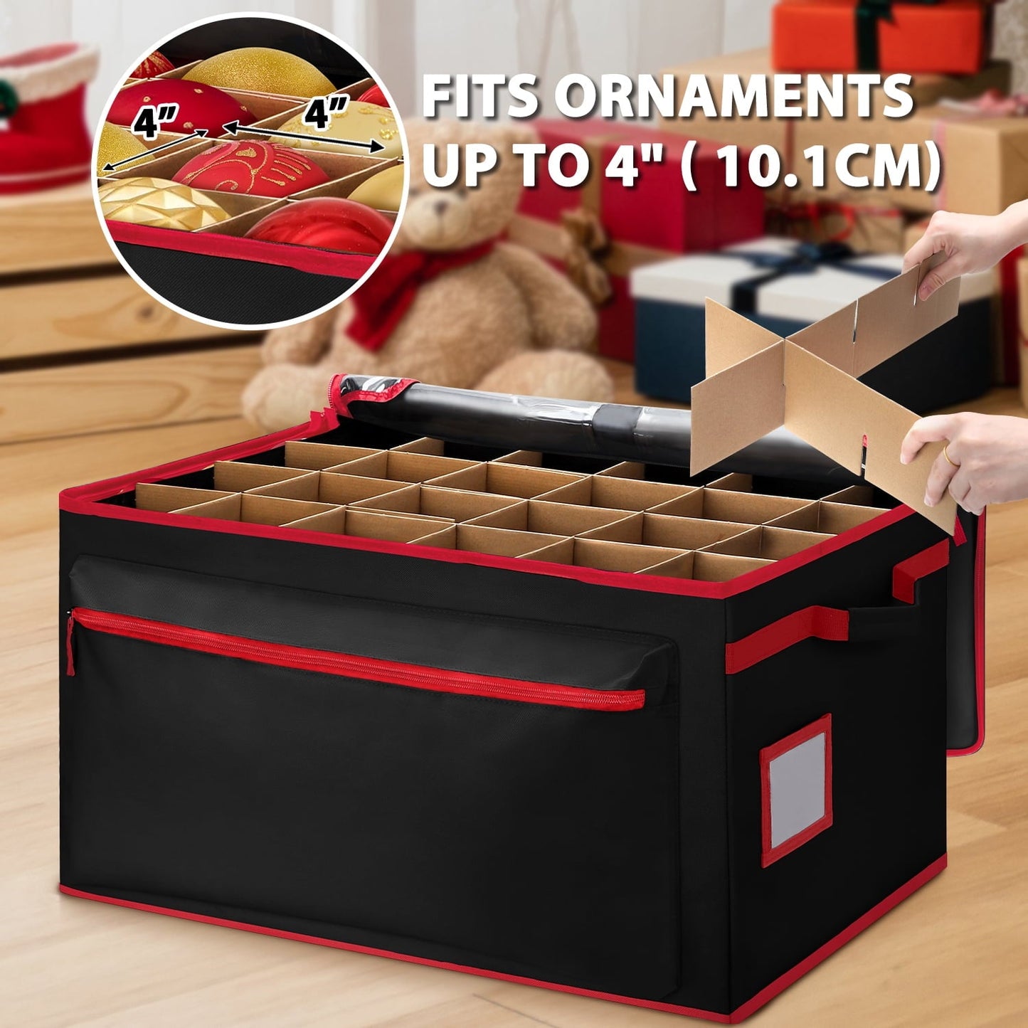 Ayieyill Premium Christmas Ornament Storage Container - Holds Up to 72-4” Ornaments Durable 600D Fabric - Adjustable Dividers - 3 Individual Trays