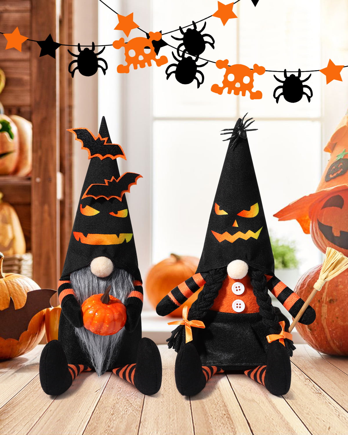 Ayieyill 2pcs Halloween Gnome Plush Decorations -  Mr and Mrs Handmade Scandinavian Tomte