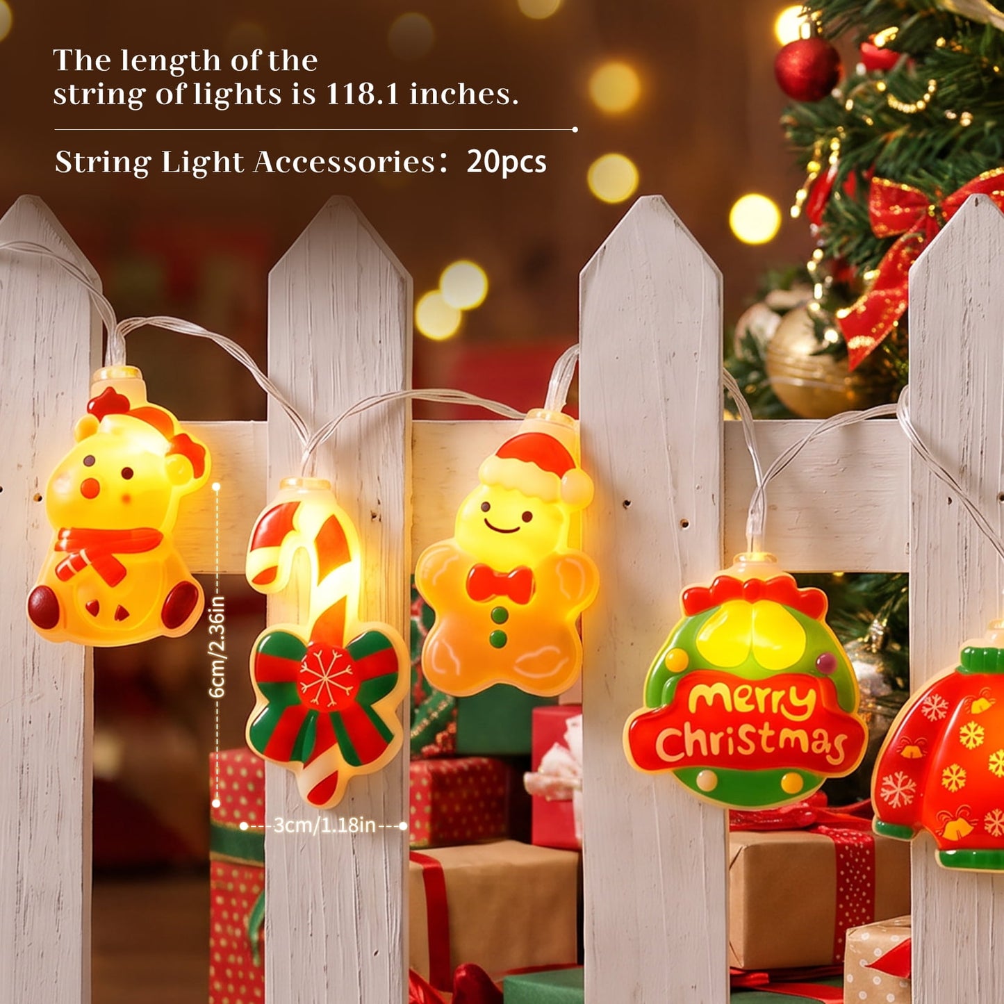 Ayieyill Christmas String Lights Decor, 9.8FT 20 LED, 8 Flashing Modes, Waterproof Battery Box with Remote Control, Christmas Decorations Indoor Outdoor(Warm White)