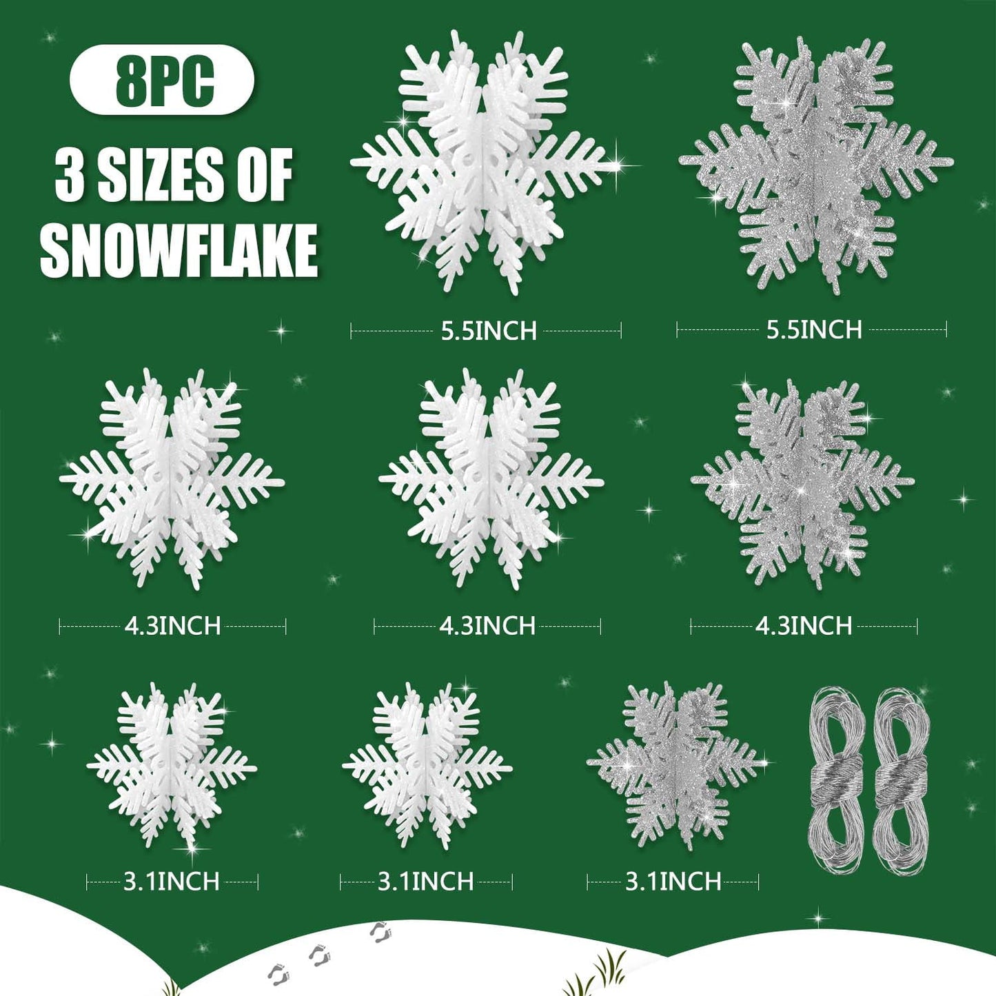 Ayieyill 8 Pcs Snowflake Decorations, Snowflake Christmas Decoration Indoor, Winter 3D Snowflake Christmas Tabletop Decor
