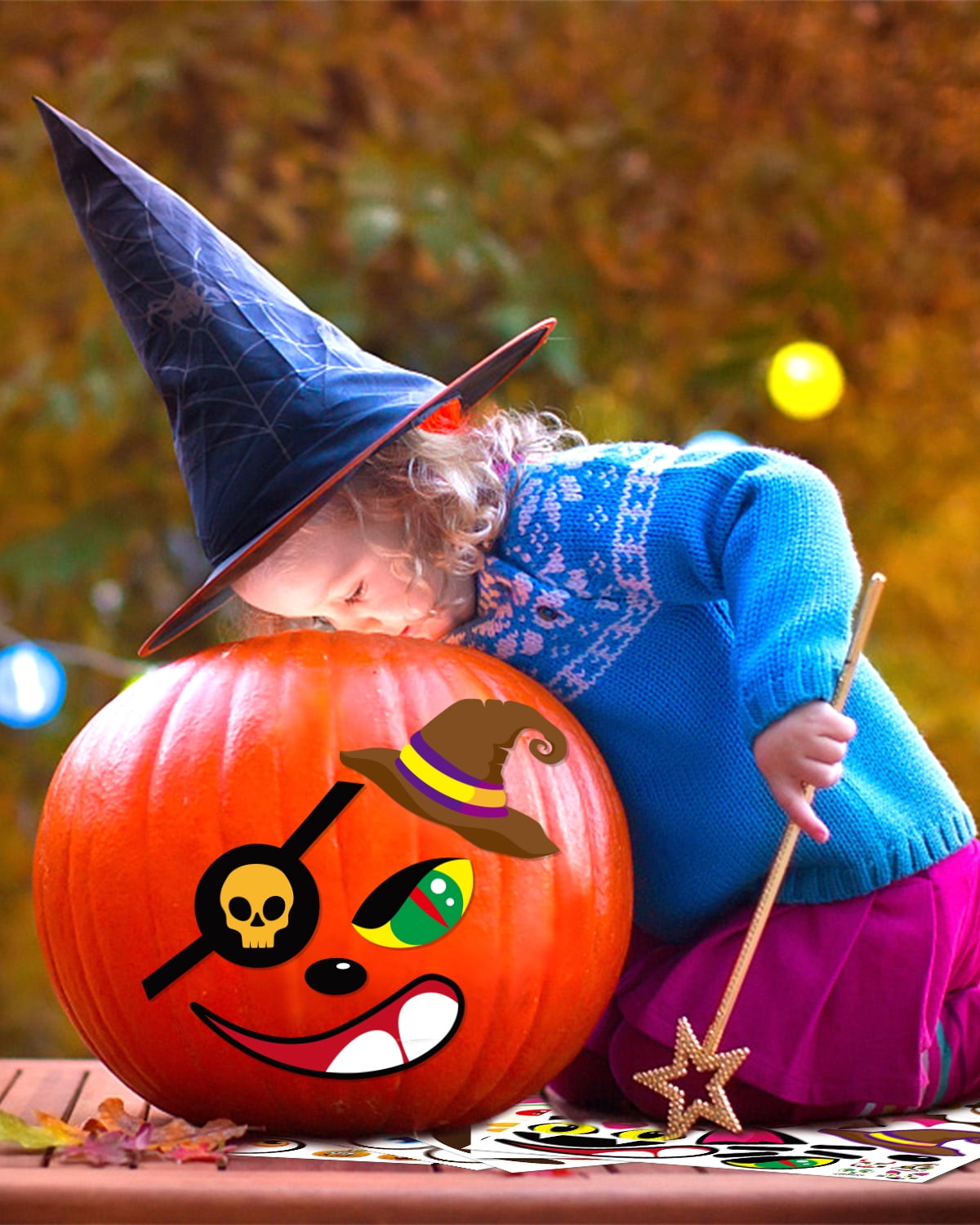 Ayieyill 64 Packs Halloween Stickers Pumpkin Decorating Stickers, 32 Sheet Small Pumpkin Face Stickers