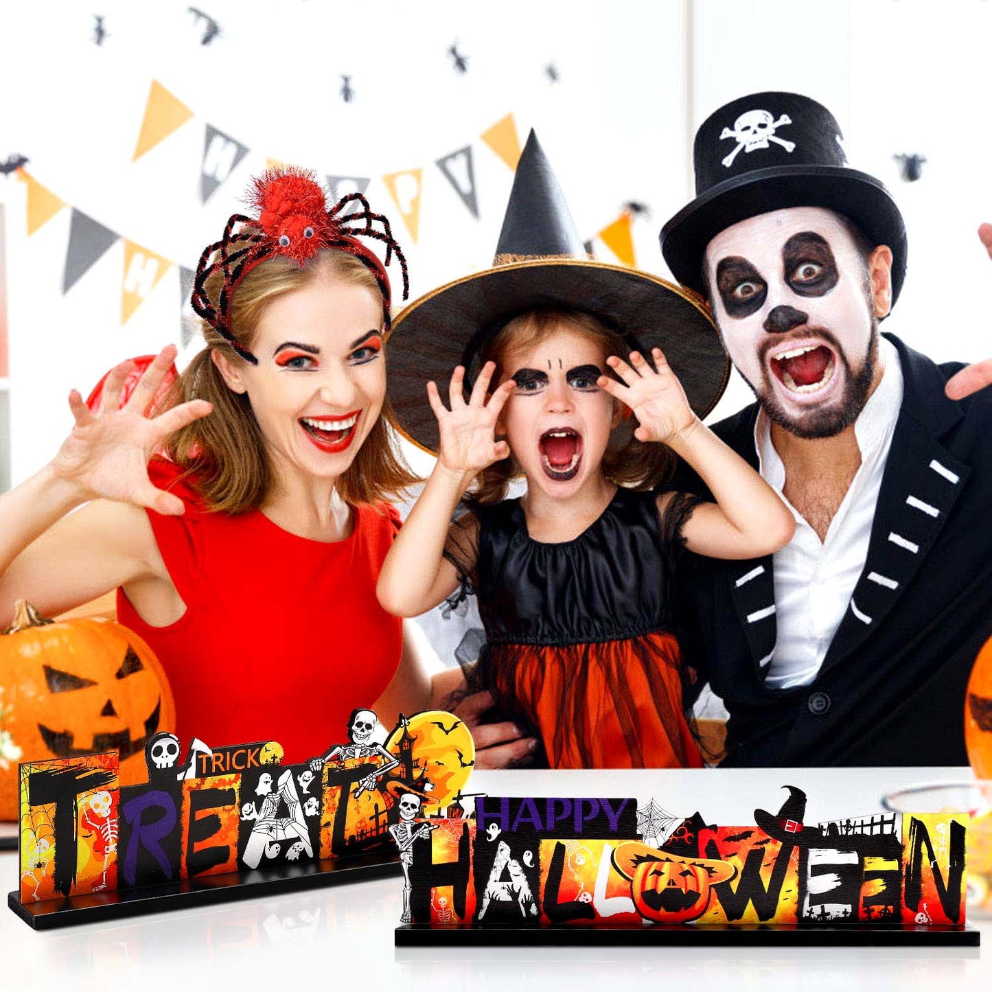 Ayieyill 3 Pieces Halloween Table Decorations Pumpkin Table Centerpiece, Halloween Indoor Decor