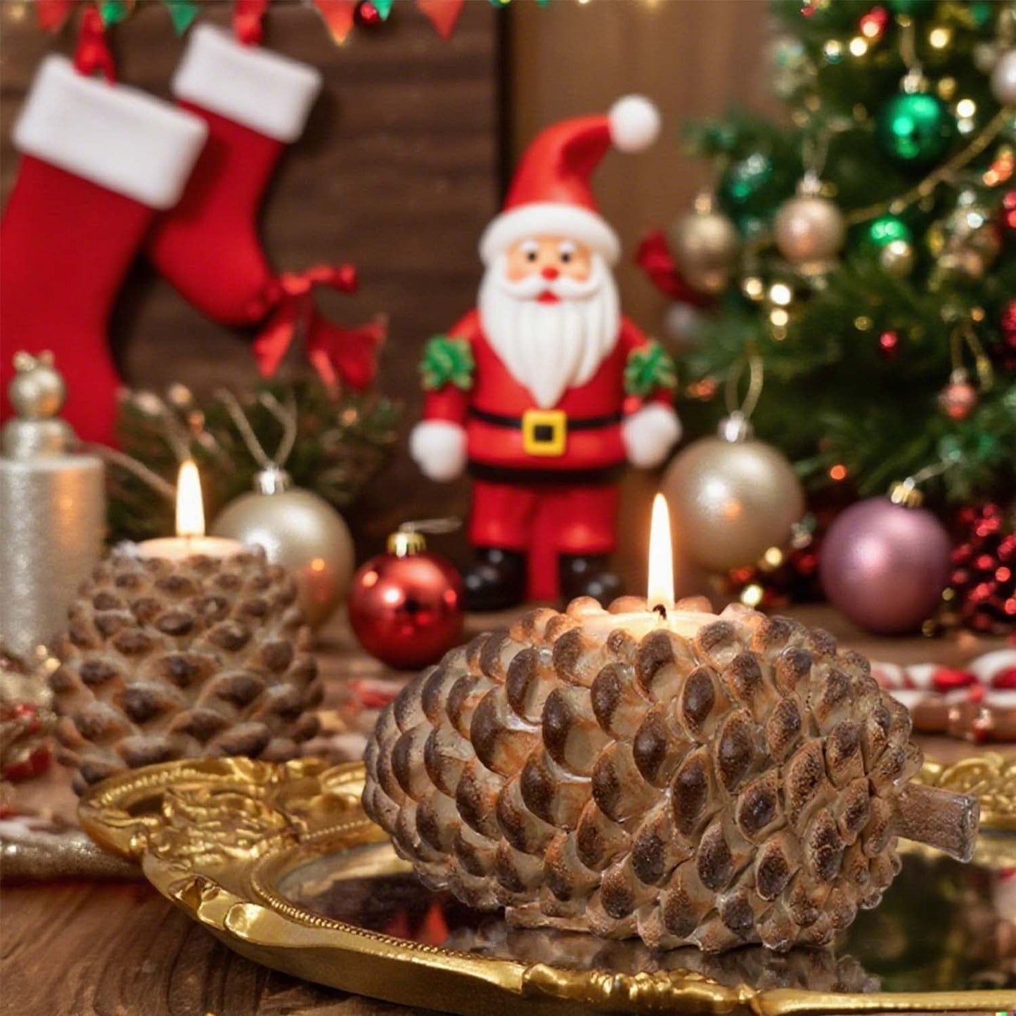 Ayieyill Christmas Pine Cone Candle Holders Set of 3, Pinecones Decor for Christmas Decoration