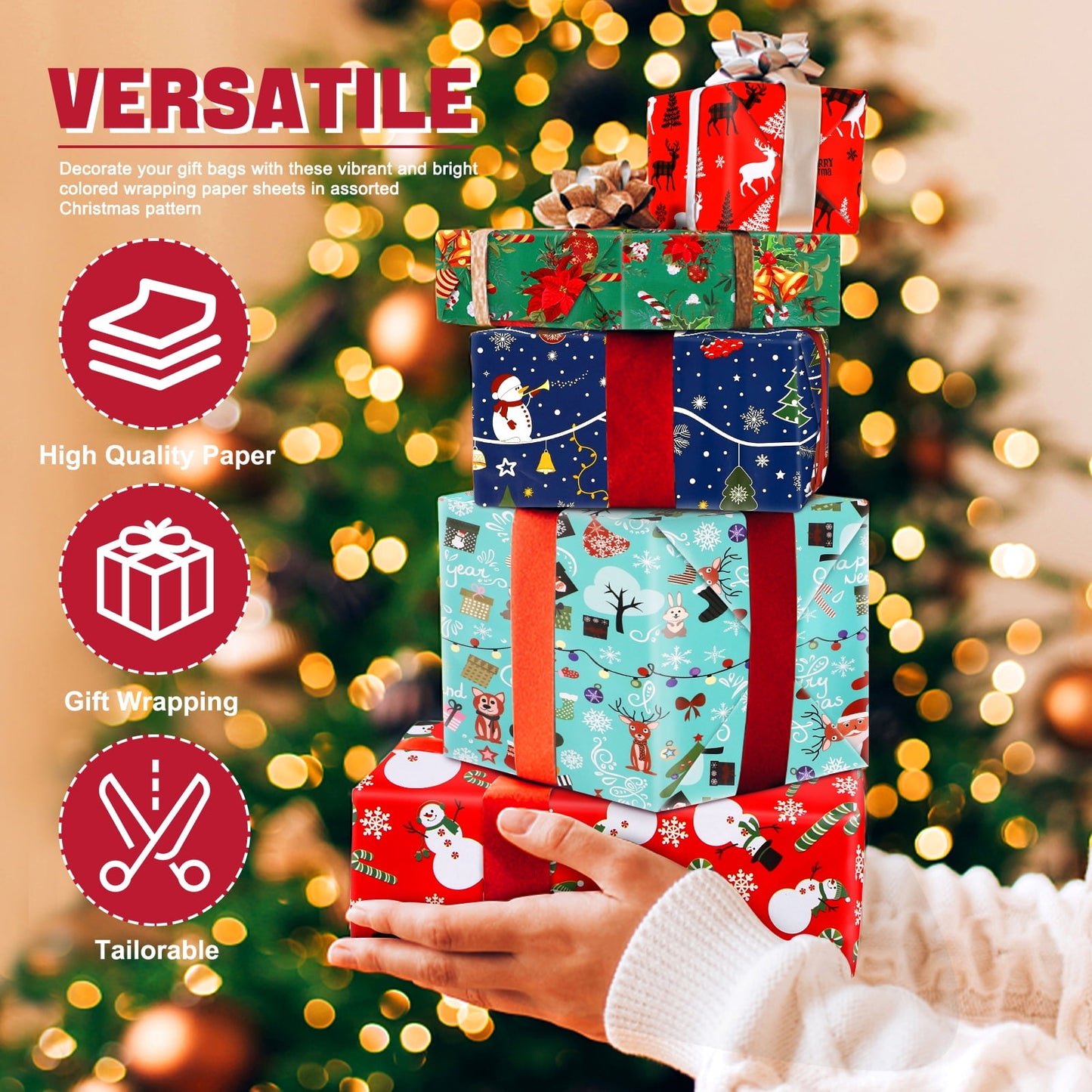 Ayieyill 12Pack Christmas Wrapping Paper Traditional Gift Wrap, Christmas Decoration