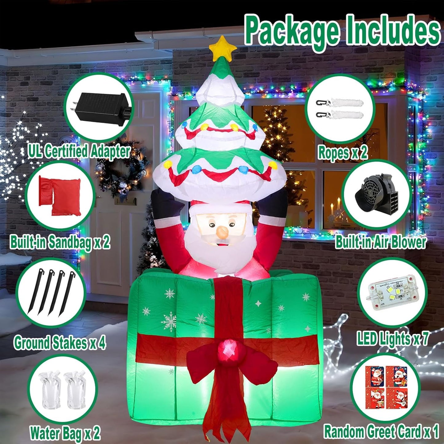 Ayieyill 6ft Christmas Tree Inflatables Decorations with with Santa Claus & Gift Boxes Blow Up Yard Decoration with  for Christmas Outdoor Yard Decorations Decor