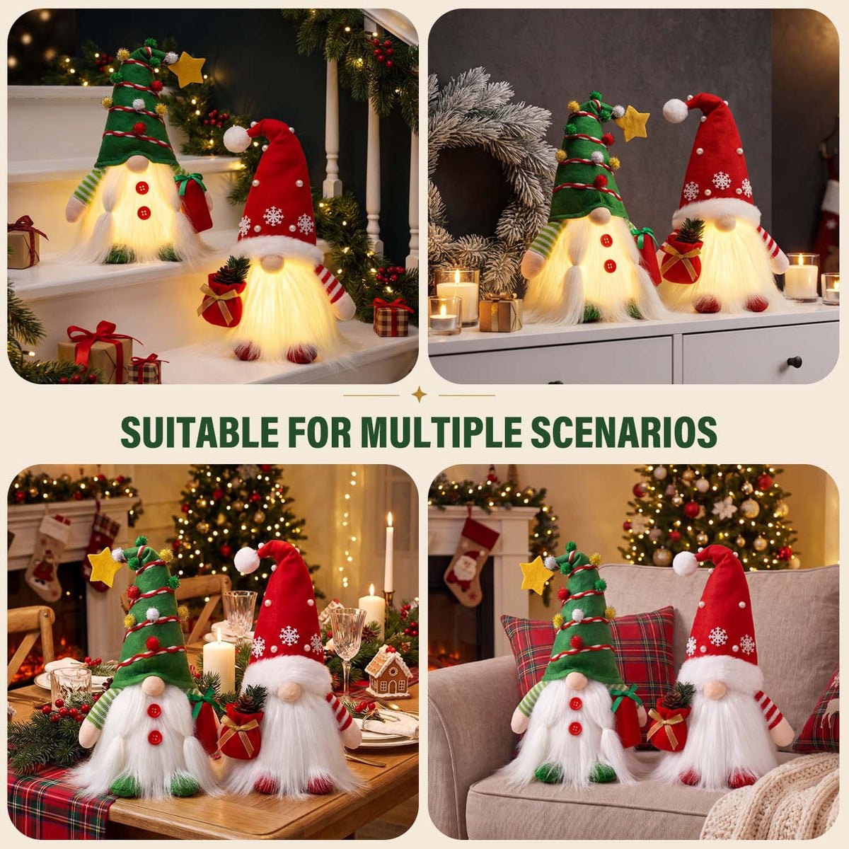 Ayieyill Lighted Christmas Gnomes Plush, Handmade Swedish Tomte Holiday Gnome Figurines, Gnome Christmas Decorations 2 Set