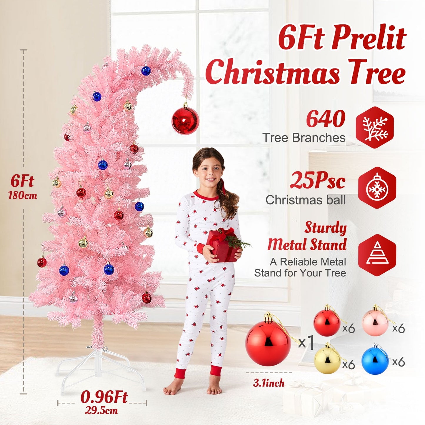 Ayieyill  Artificial Christmas Tree, Whimsical Christmas Tree with Metal Stand & Ball Ornaments