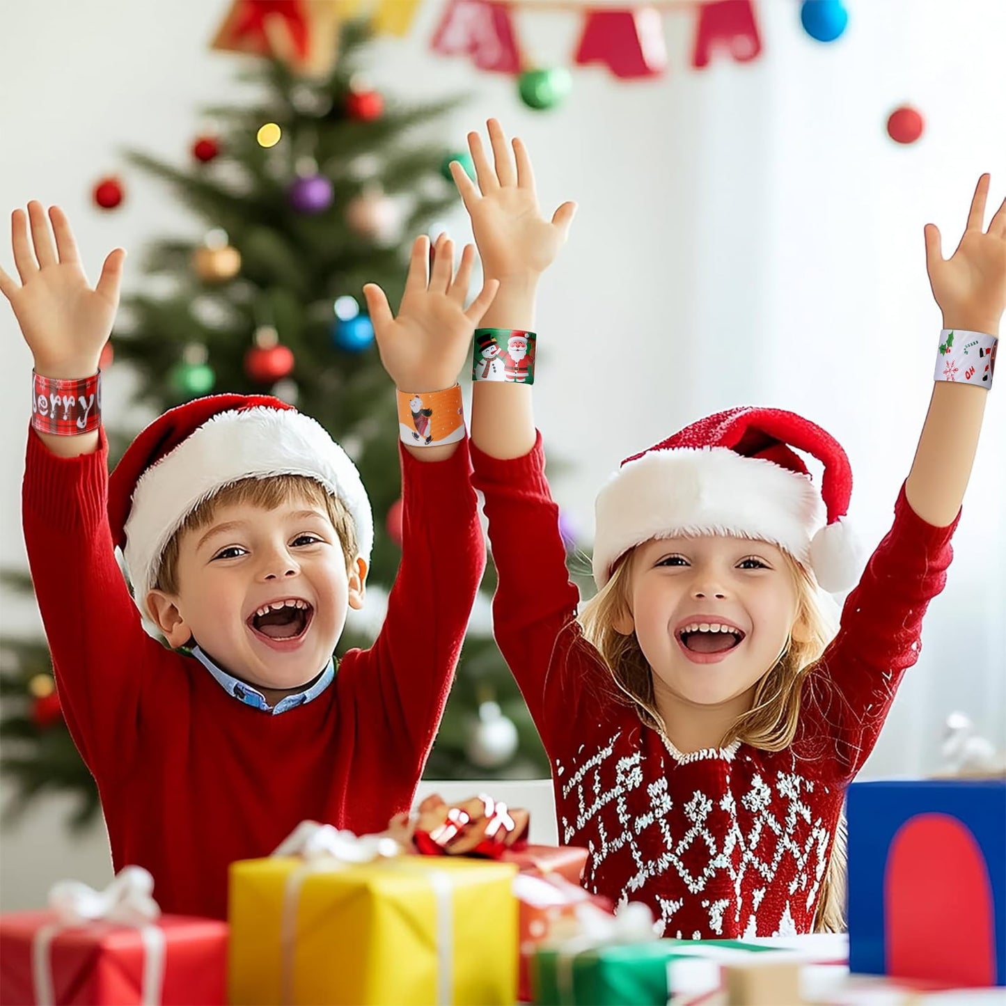 Ayieyill 36PCS Christmas Slap Bracelets for Kids, Christmas Party Favors Toys for Girls Boys, Christmas Theme Slap Bracelets for Party Gifts