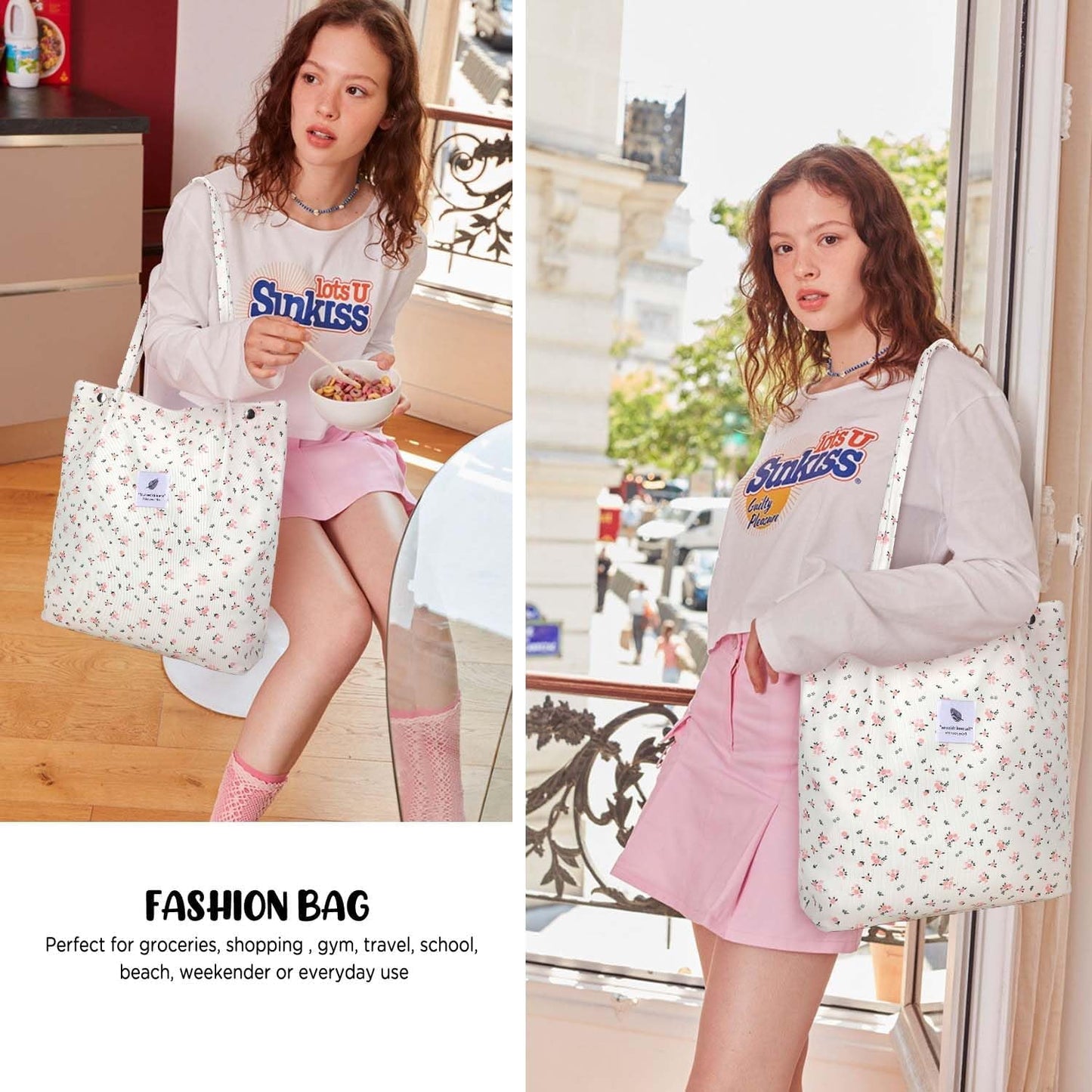 Ayieyill Corduroy Tote Bag Large for Women Girl Lady Canvas Shoulder Cord Purse and Handbags with Inner Pocket