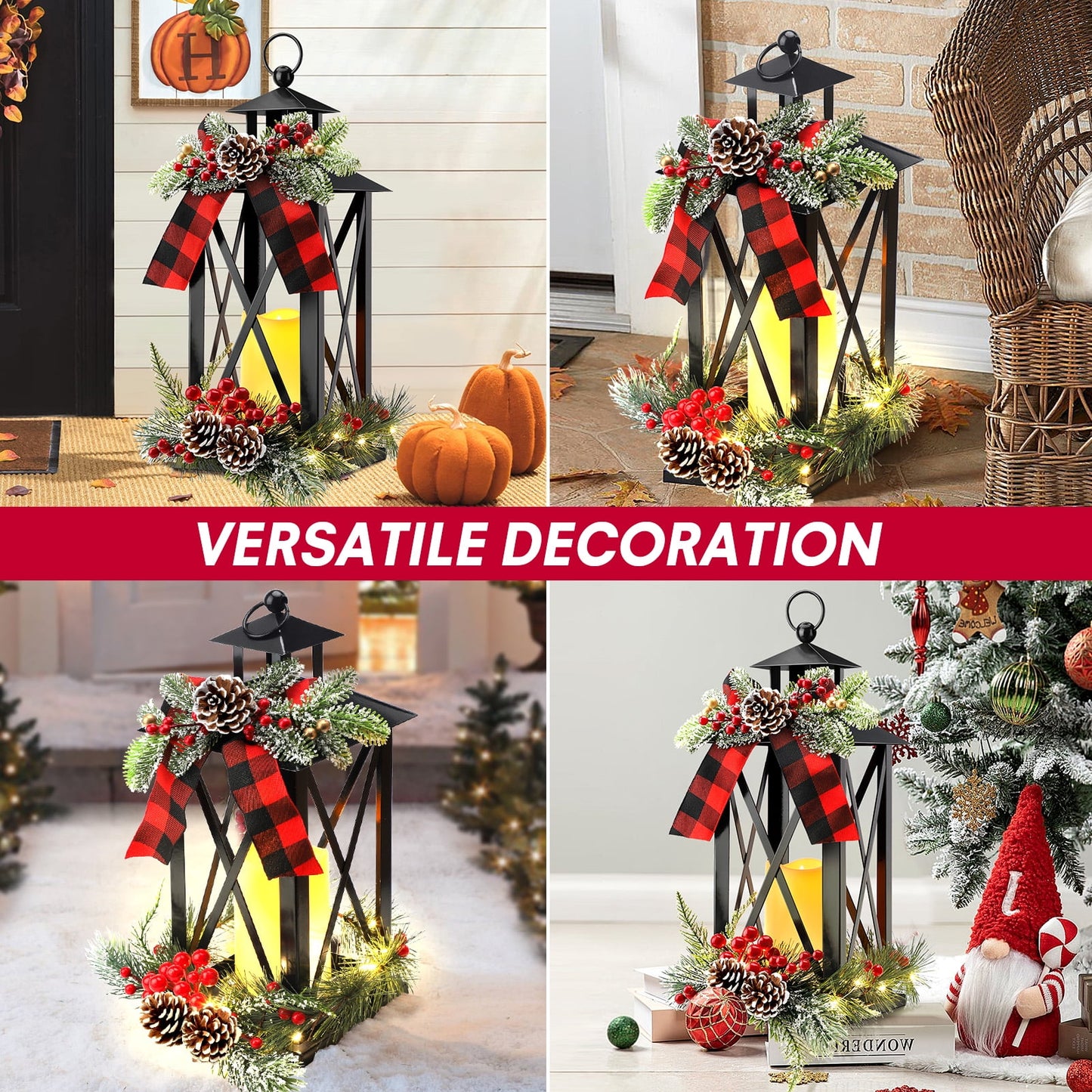 Ayieyill 15" Tall Christmas Lanterns Indoor Outdoor with LED and Ribbon, Hanging Christmas Decortions Candle Lanterns | Bronze