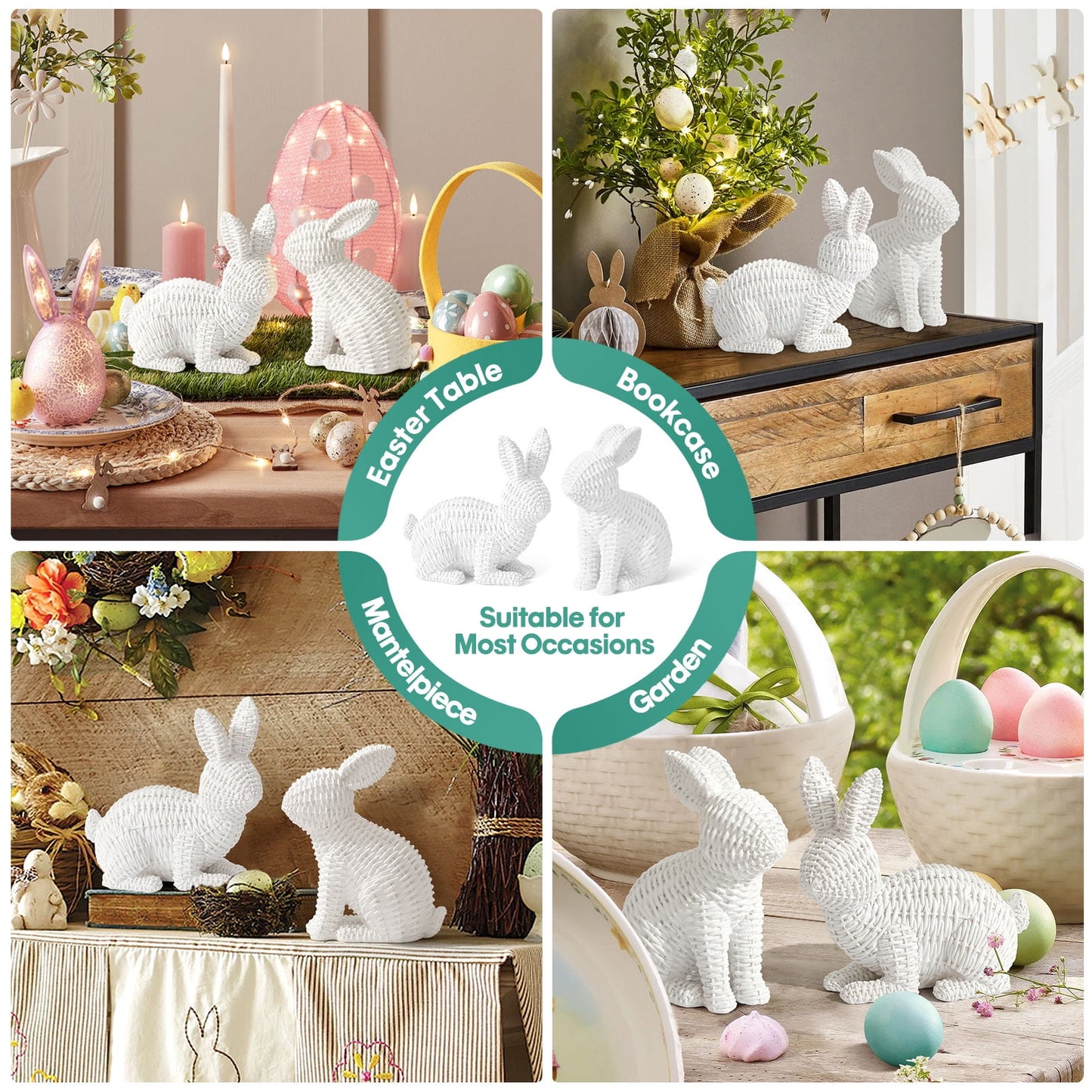 Ayieyill 2 Pcs Easter Rabbit Decor, Easter Rattan Bunny Resin Ornaments for Home Courtyard Tabletop to Enhance The Easter Atmosphere