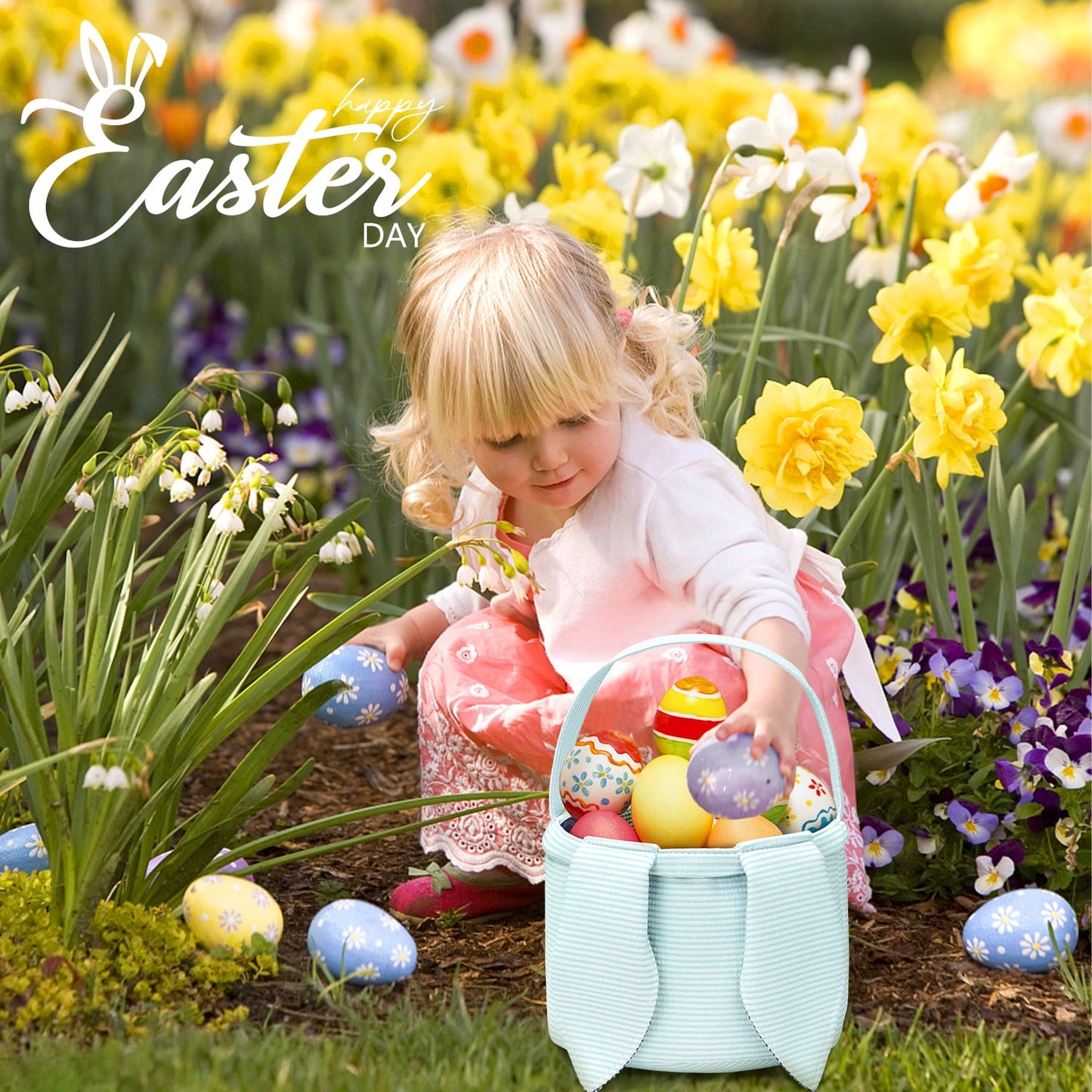 Ayieyill Easter Basket, Easter Bunny Baskets for Kids with Cute Rabbit Ears Stripe, Easter gift baskets