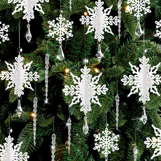 Ayieyill 24 Pieces Christmas Snowflake Drop Ornament Acrylic Icicle Christmas Hanging