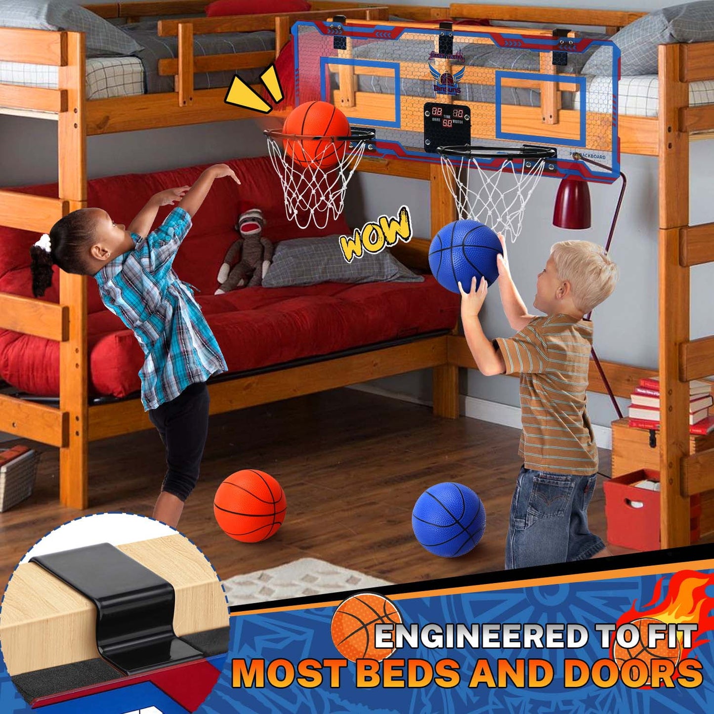 Ayieyill 2 Player Indoor Basketball Hoop for Kids, Mini Basketball Hoop for Door with 4 Balls, Basketball Toys for Boys Girls Bedroom Office