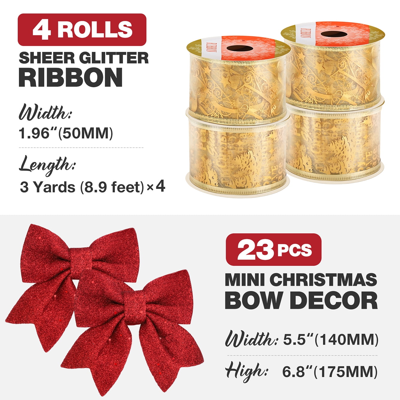 Ayieyill Christmas Tree Bows and Ribbon Decorations, Christmas Tree Decorations | 28Pcs
