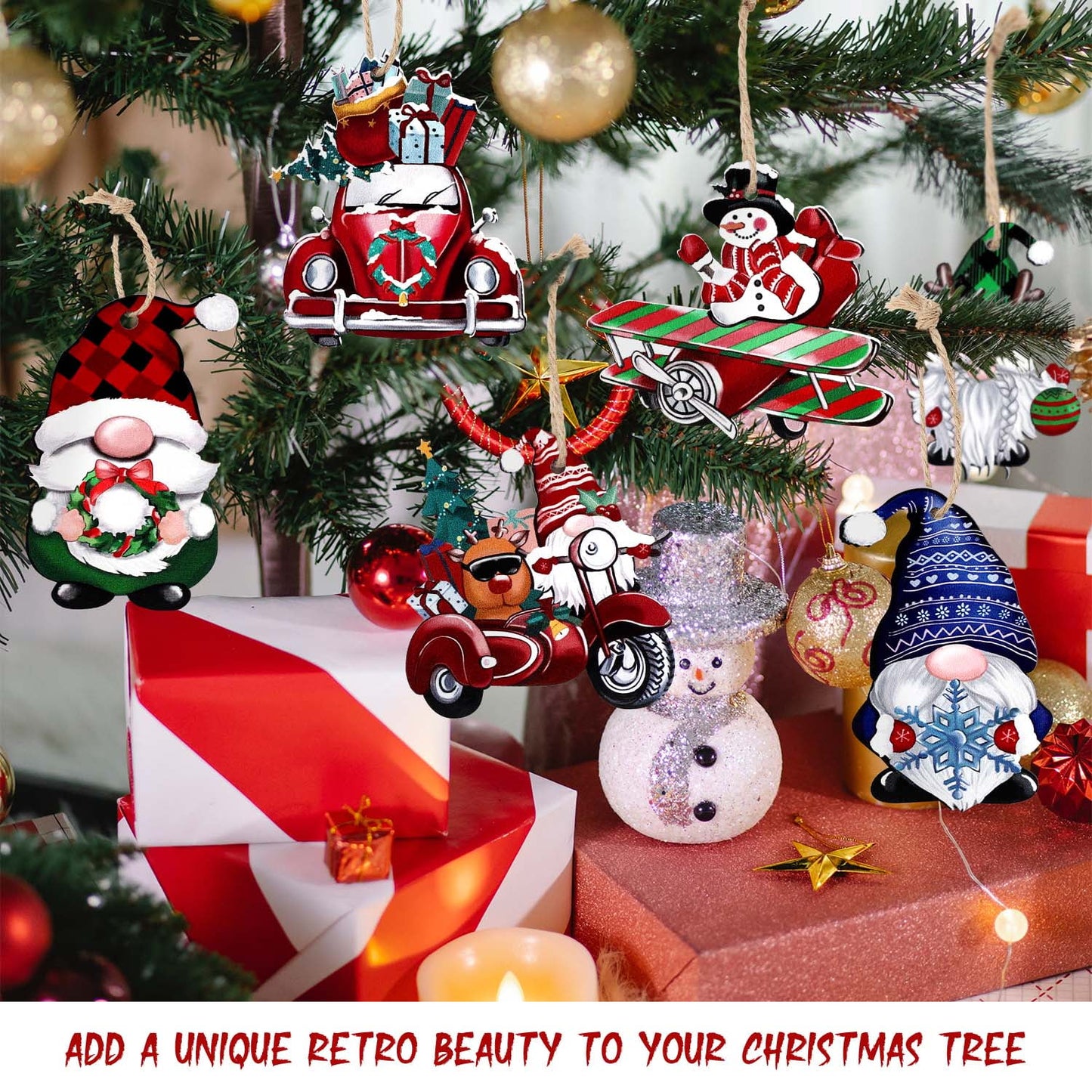 Ayieyill 24 Pieces Christmas Wooden Ornaments, Christmas Tree Ornaments Wood Hanging Decor