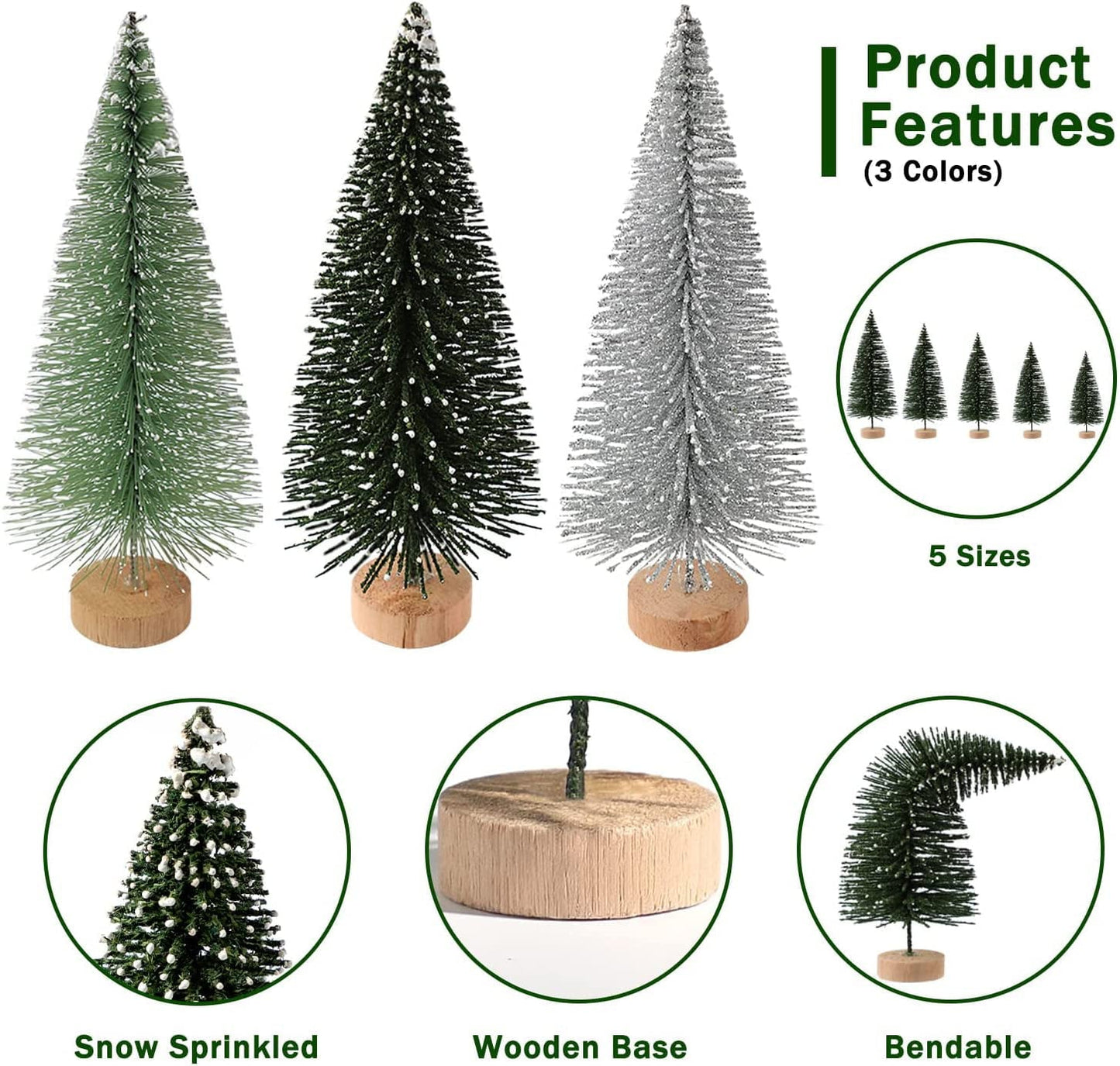 Ayieyill 30Pcs Mini Christmas Trees - Artificial Christmas Trees Bottle Brush Trees with 5 Sizes