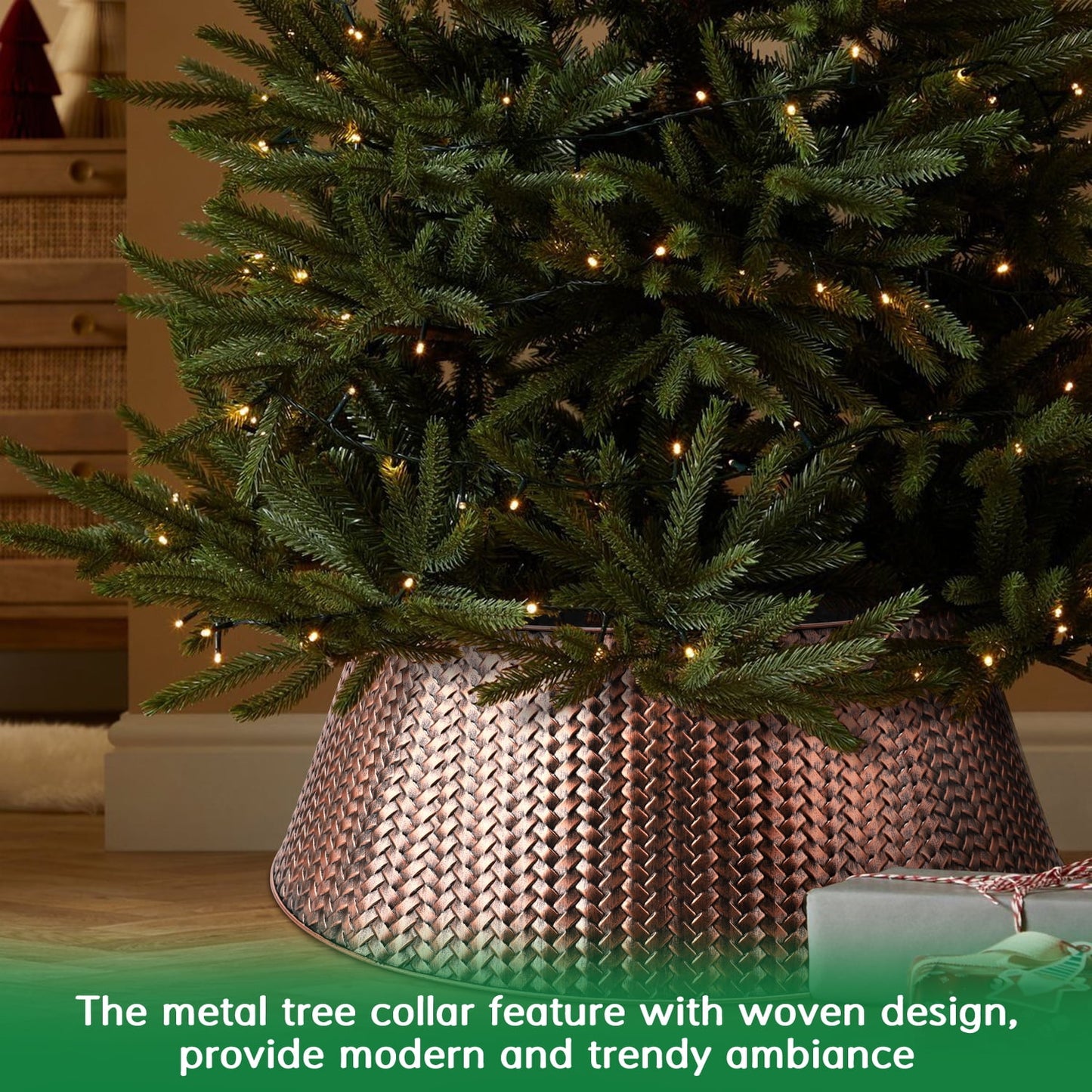 Ayieyill 28" Christmas Tree Collar,  Christmas Tree Collar Basket Skirt for Large Christmas Tree, Tree Skirt Accessory | Metal
