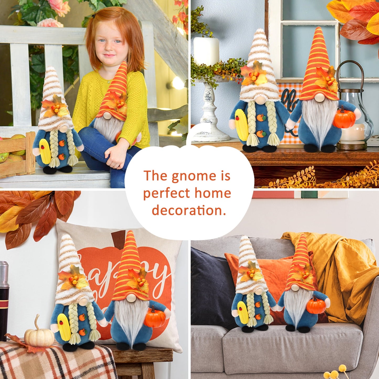 Ayieyill Thanksgiving Gnome Decorations, 2Pack Handmade Fall Harvest Gnome Plush