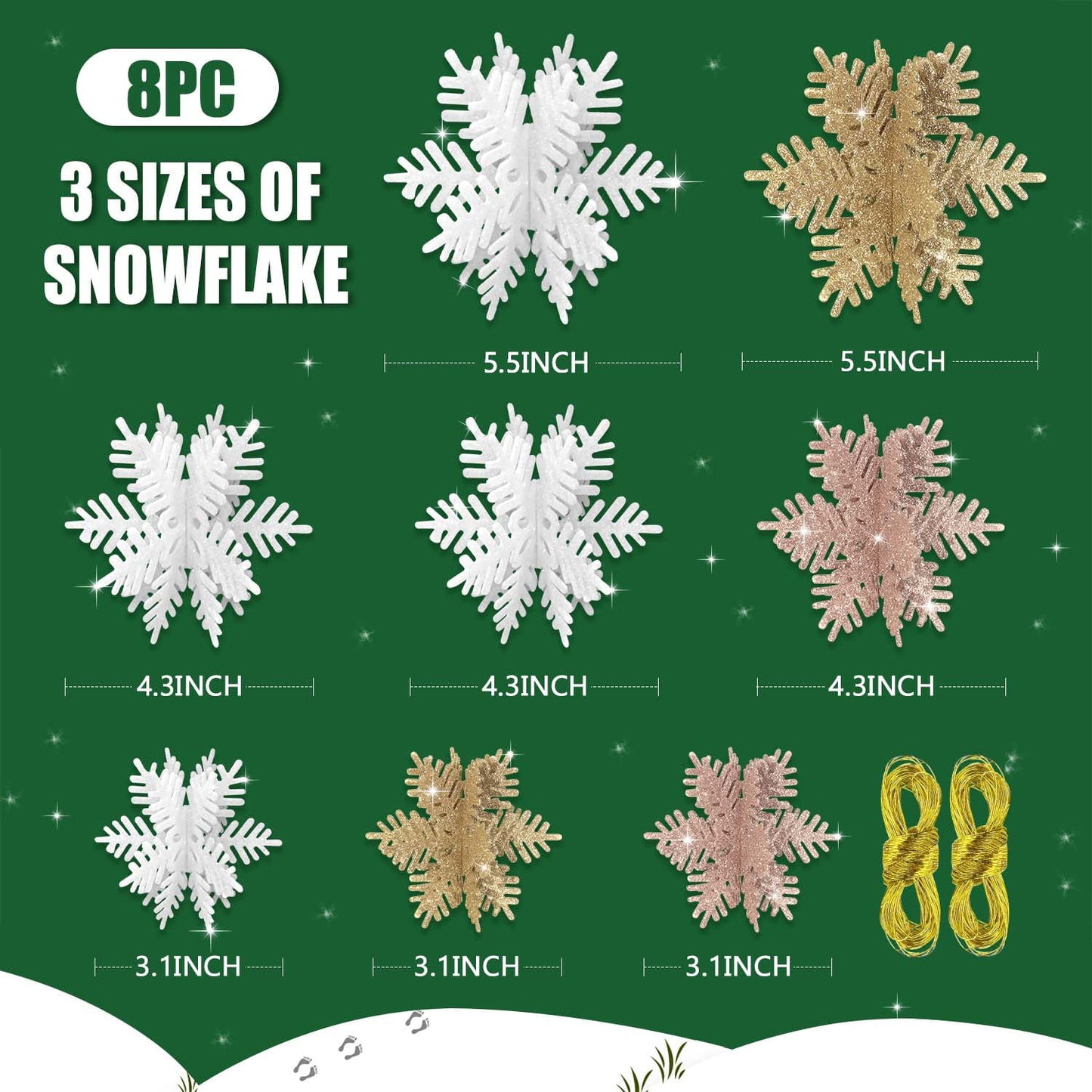 Ayieyill 8 Pcs Snowflake Decorations, Snowflake Christmas Decoration Indoor, Winter 3D Snowflake Christmas Tabletop Decor
