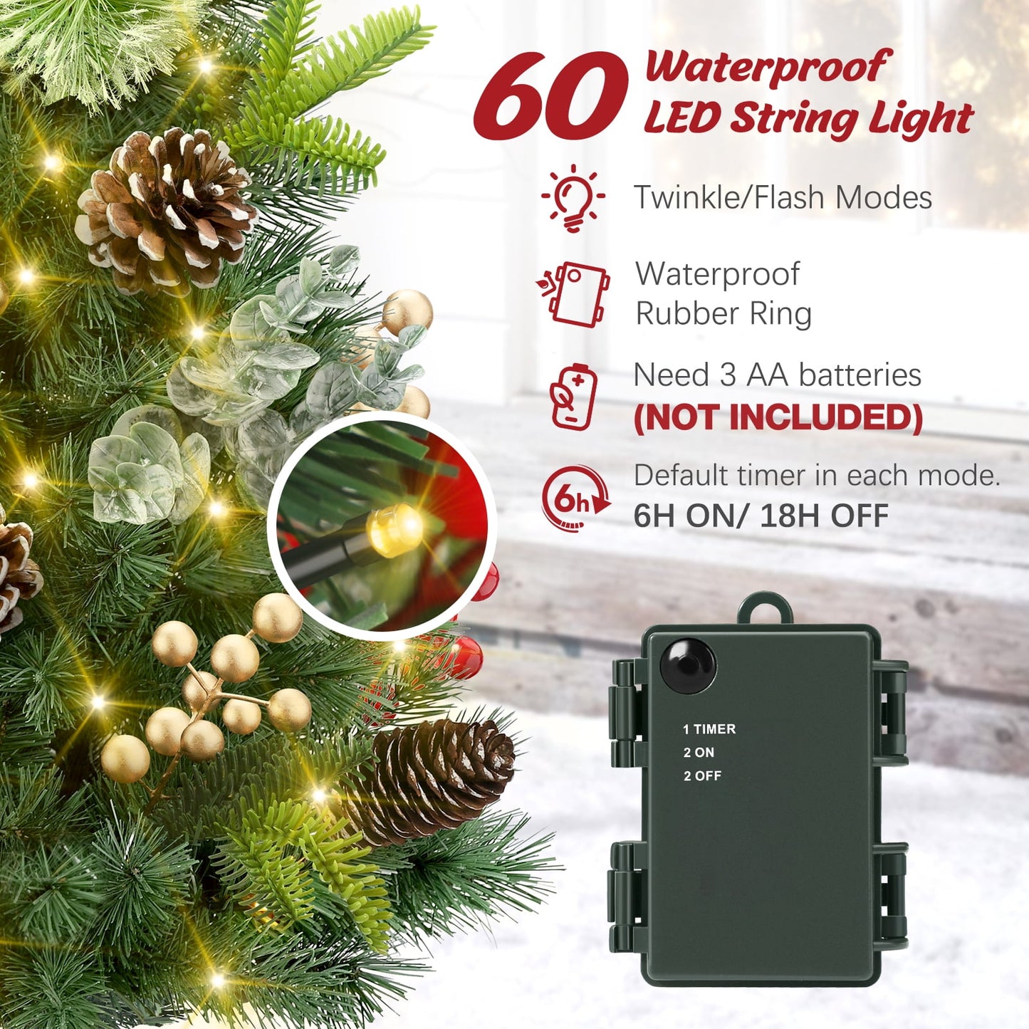 Ayieyill  Set of 2 29in Outdoor Pathway Christmas Trees,  Holiday Decor for Driveway, Yard, Garden w/LED Lights, Berries, Pine Cones, Ornaments