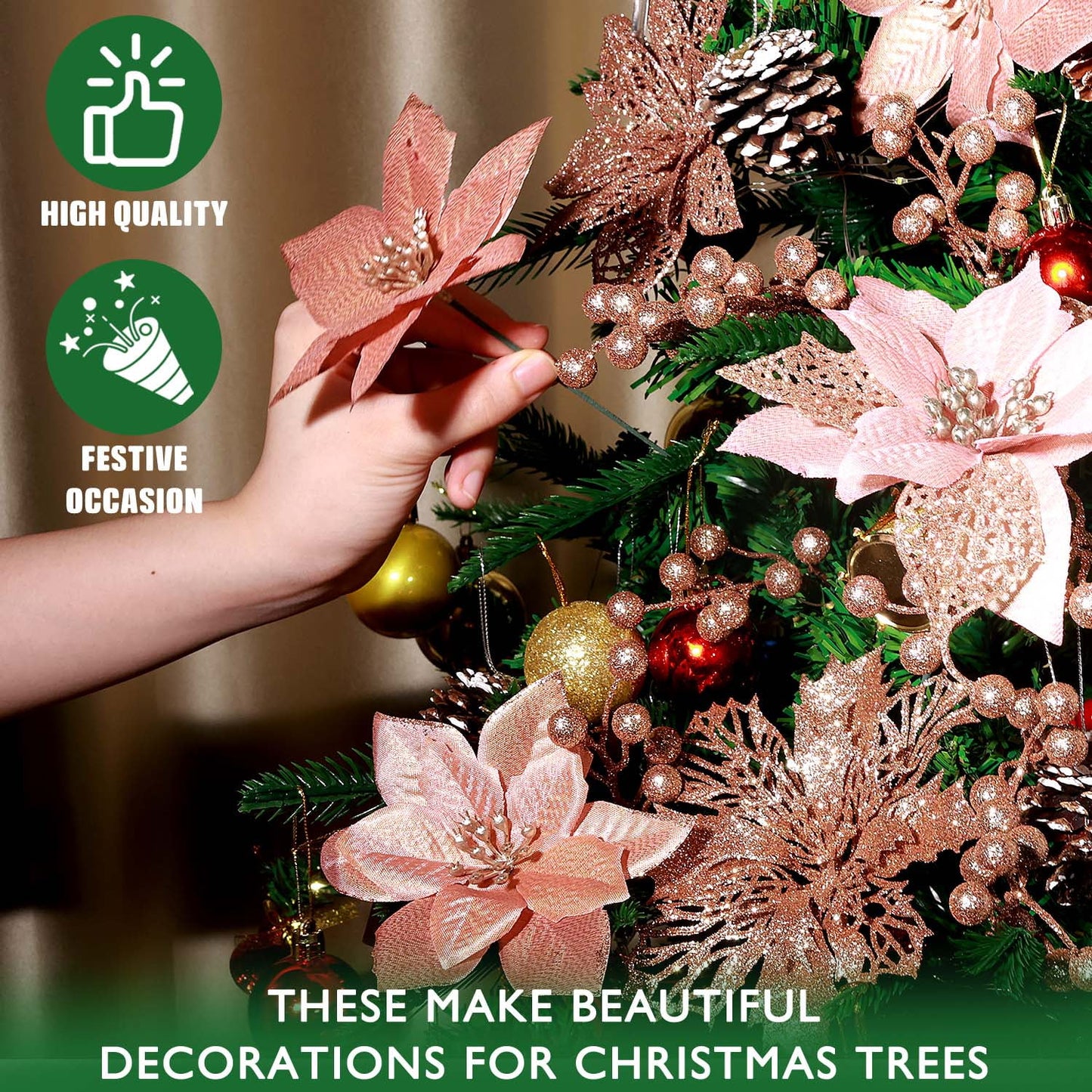 Ayieyill 56Pcs Poinsettia Christmas Flowers Decorations Christmas Flower Ornaments