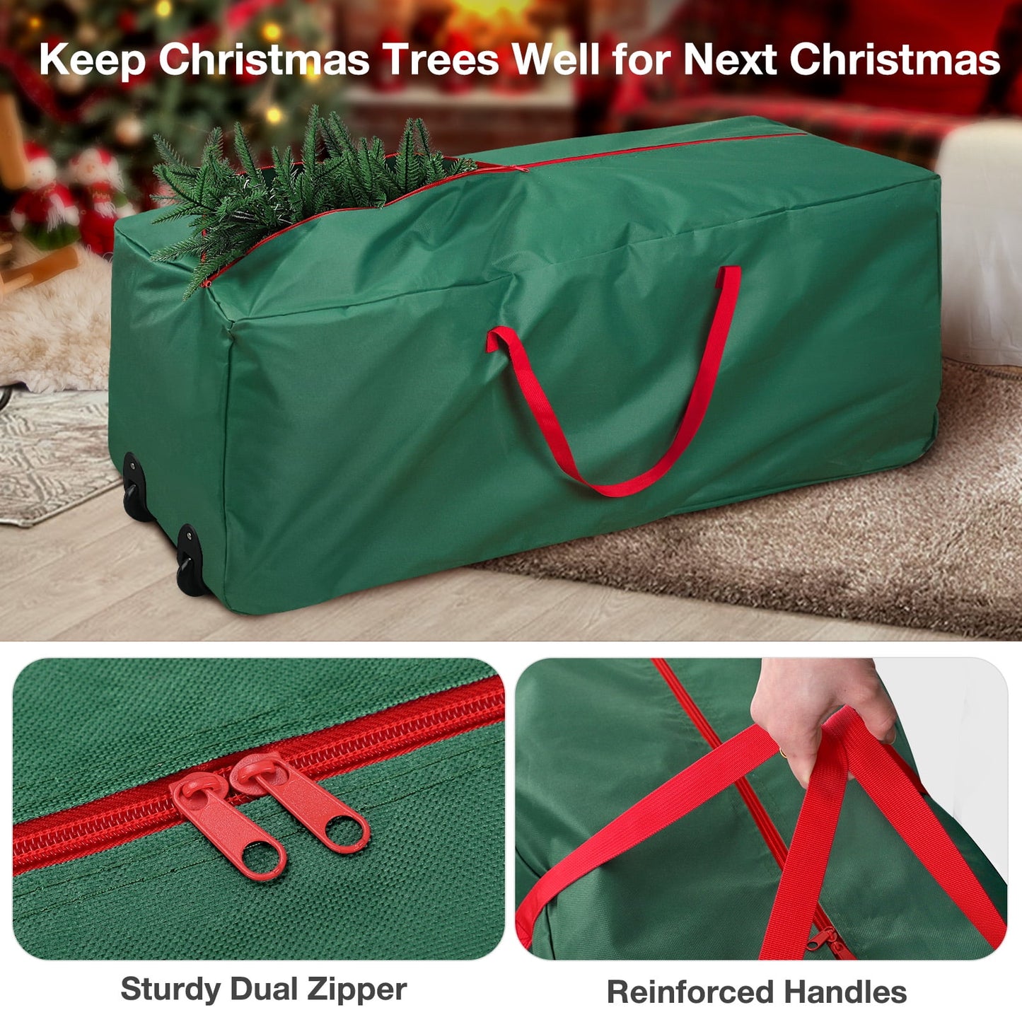 Ayieyill Christmas Tree Storage Bag, Moisture Christmas Tree Bag - for 7.5 FT Artificial Trees, Zippered Bag, Carry Handles and Wheels for Easy Transport