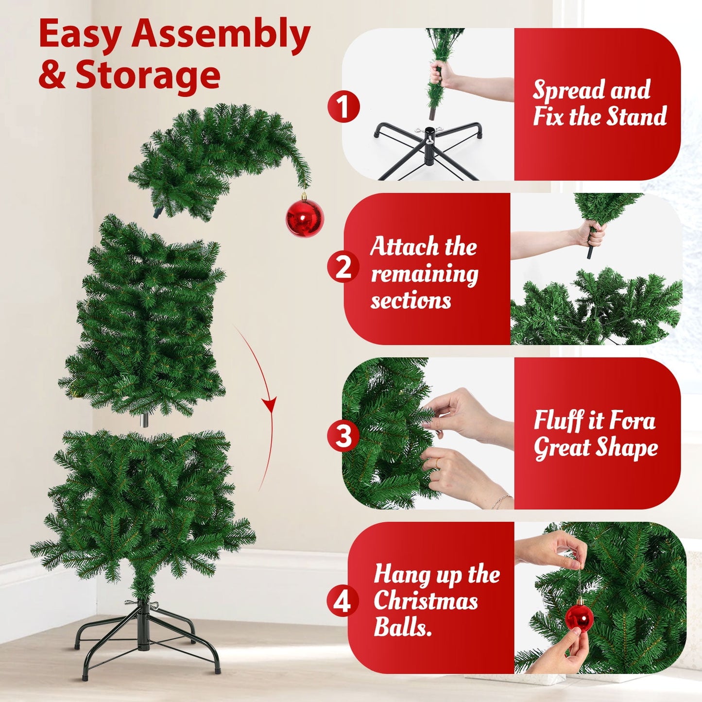 Ayieyill  Artificial Christmas Tree, Whimsical Christmas Tree with Metal Stand & Ball Ornaments